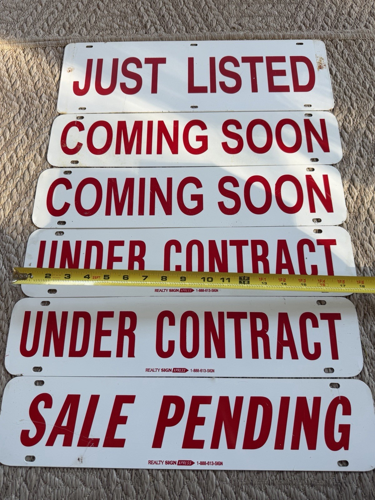 (6)Double Sided Real Estate Signs Metal 18” X 6”/18”X4” Just Listed/Coming Soon