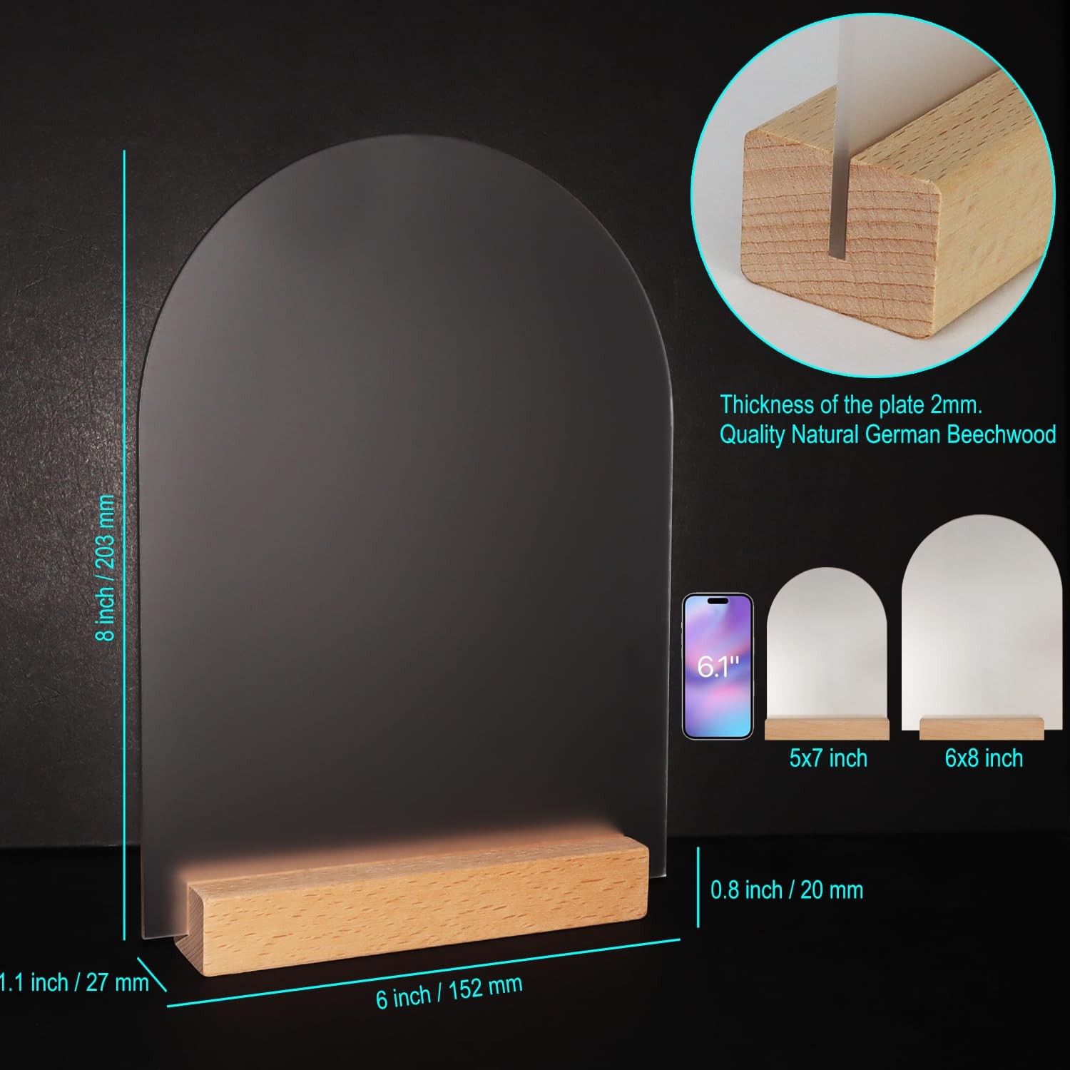 Frosted Blank Arch Acrylic Sign with Wooden Stands – 10 Pack DIY Customizable…