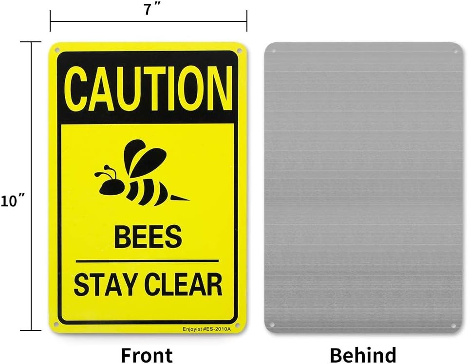 2 Pack Caution Bees Stay Clear Sign, 10&Prime;x 7&Prime; .04&Prime; Aluminum Reflective Sign Rust