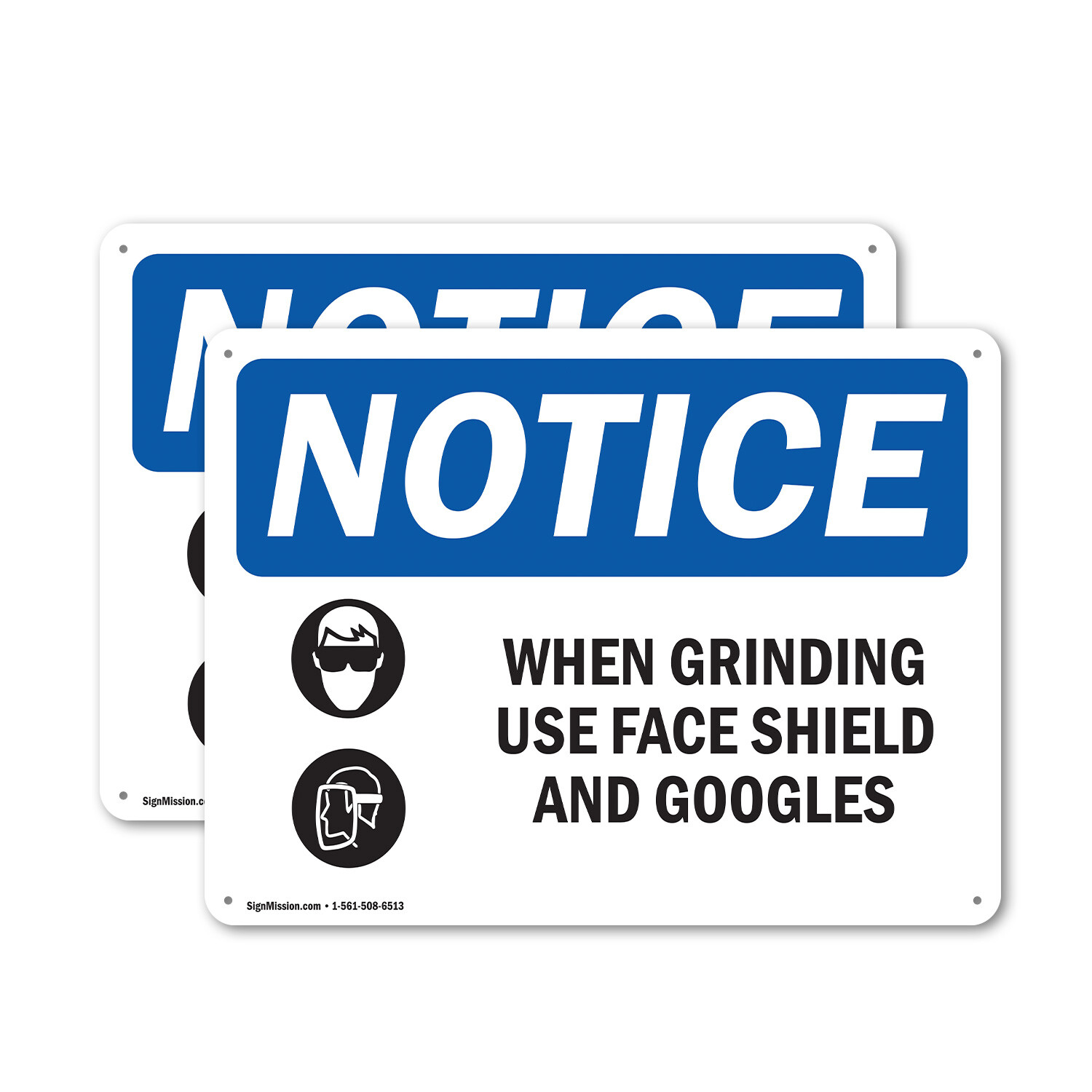 (2 Pack) When Grinding Use Face Shield OSHA Notice Sign Decal Metal Plastic