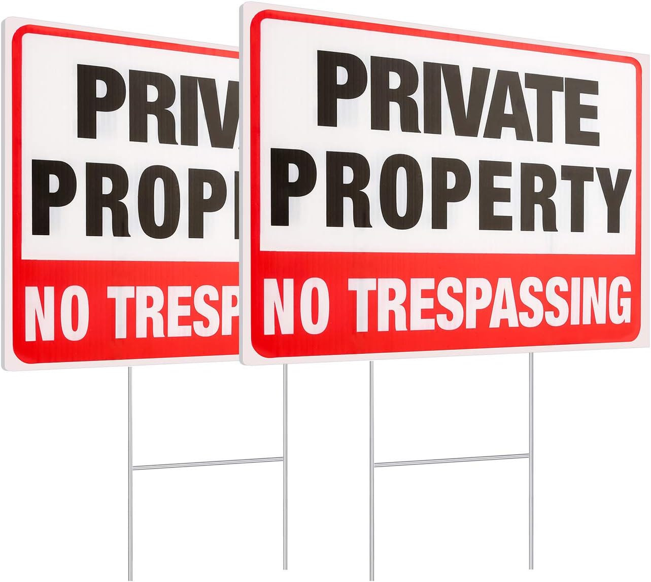 2 Pack Private Property No Trespassing Signs with Metal Wire H-Stakes, 12 » X 9&prime;