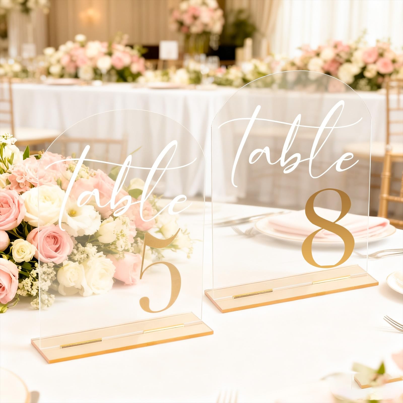 20 PCS Elegant Acrylic Wedding Table Numbers 120 Golden Text 5×7 Stands