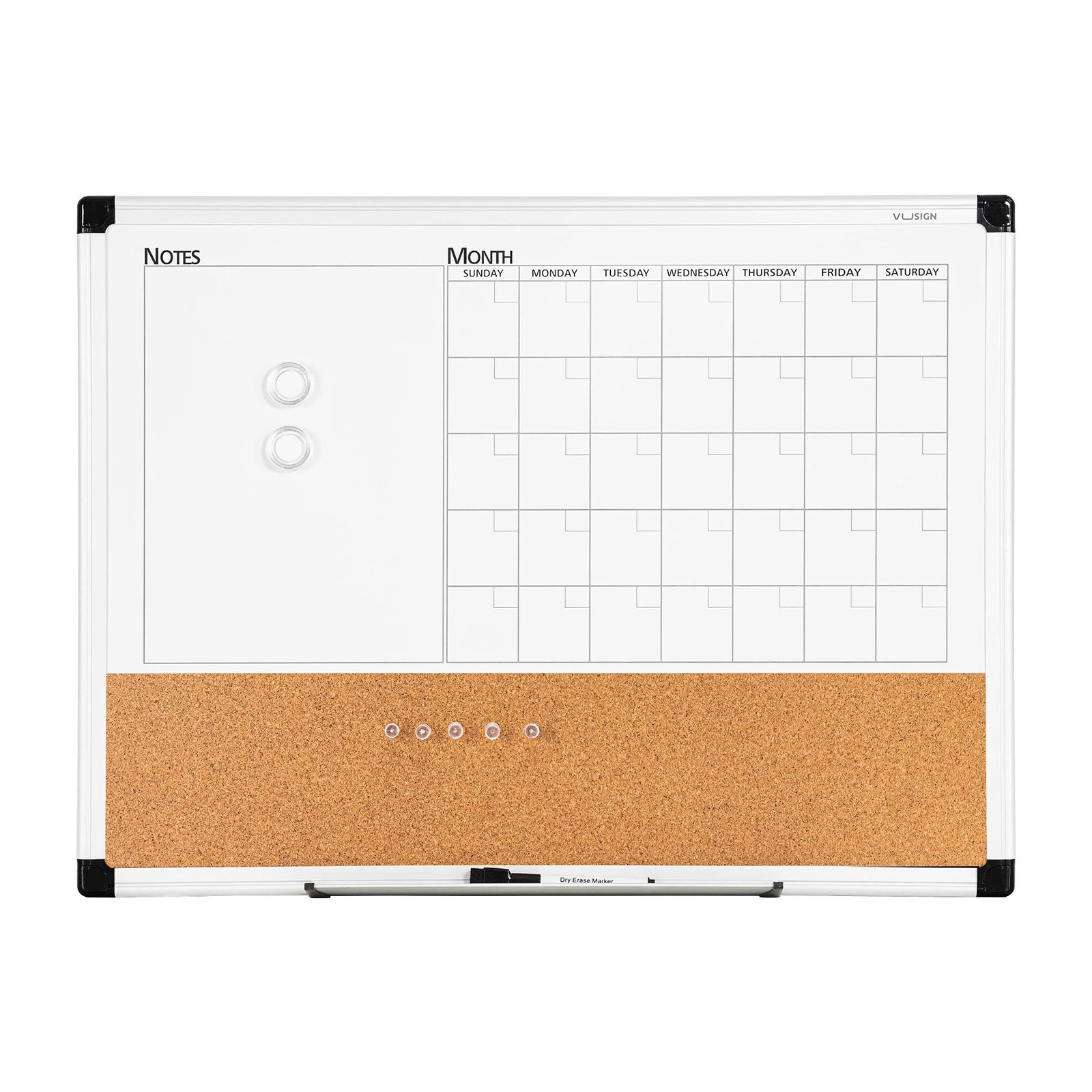 VUSIGN Monthly Calendar Whiteboard Dry Erase Cork Board Combo, 18&Prime; x 24&Prime; Plan…