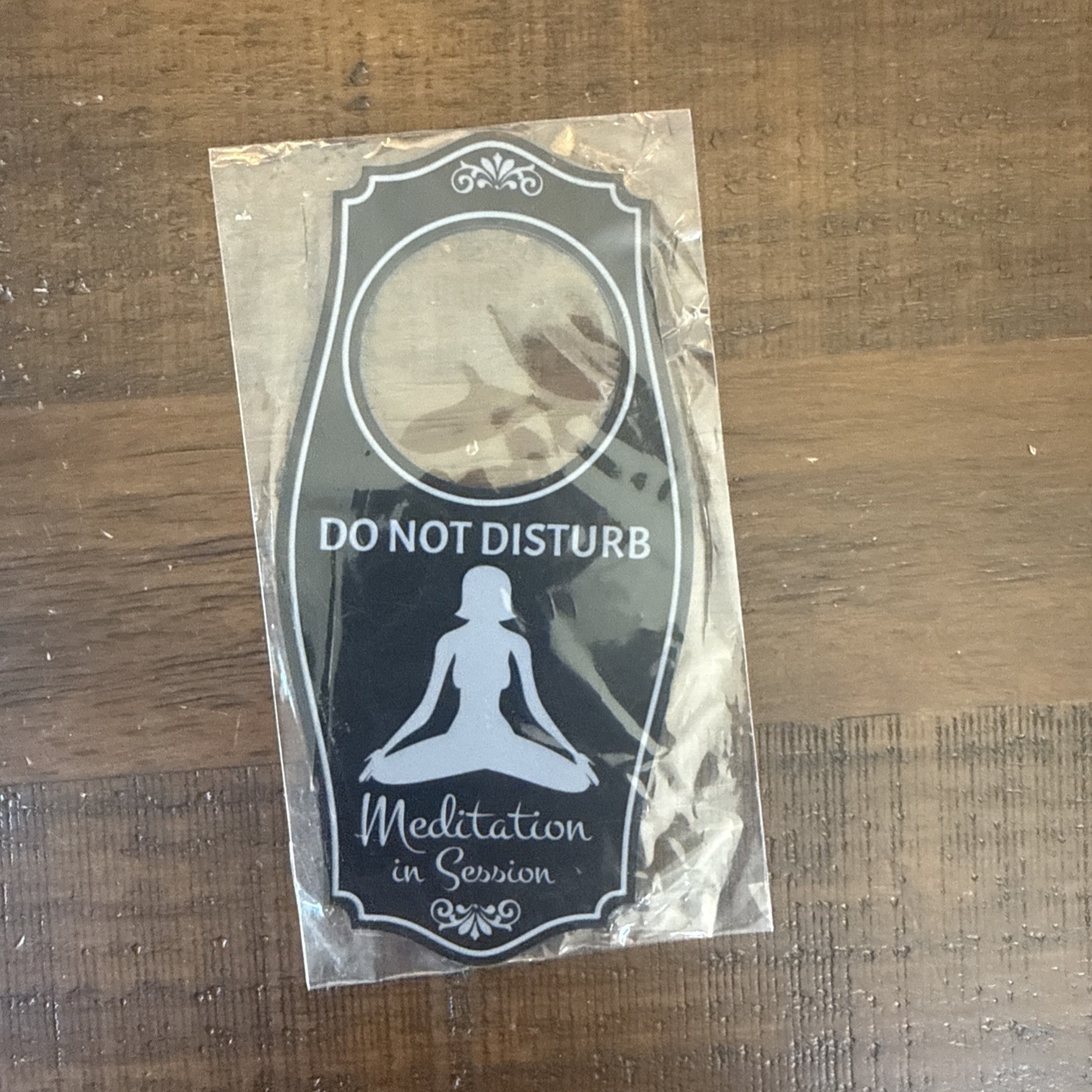 Do Not Disturb Meditation In Session Door Hanger Black Silver 4&Prime; x 8&Prime;