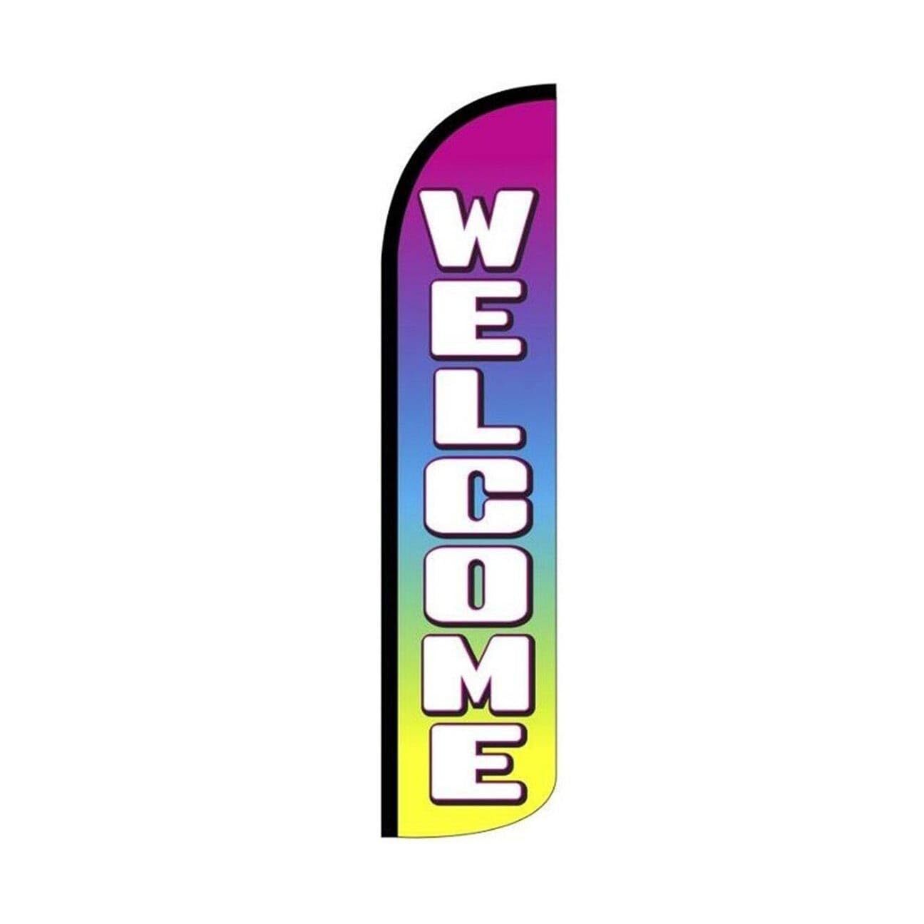 Welcome Multicolor Swooper Flutter Feather Flag | 3ft W x 11.5ft Tall