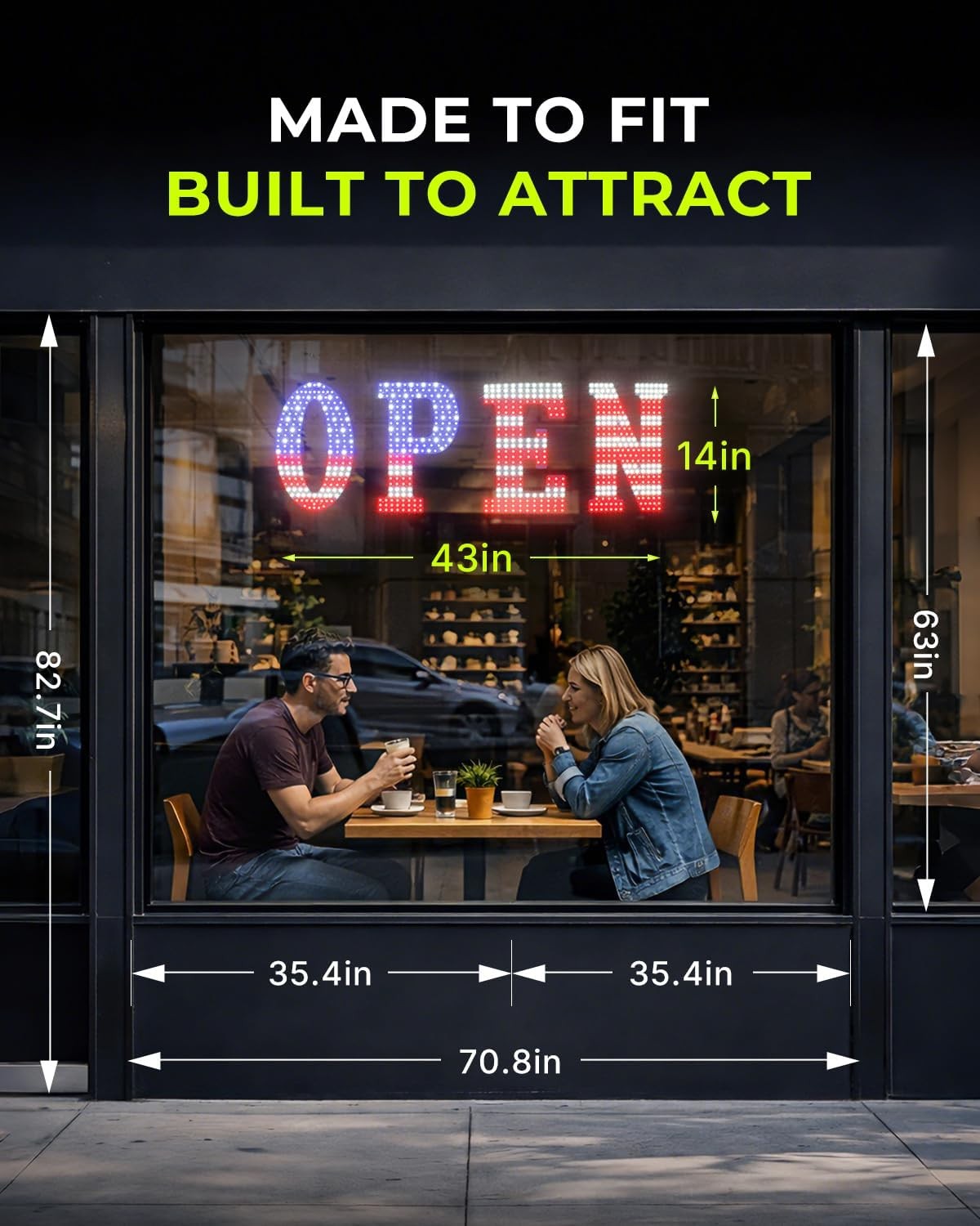 43×14 LED Open Sign Large Window Business Light Storefront Shop Bar US Flag Desi
