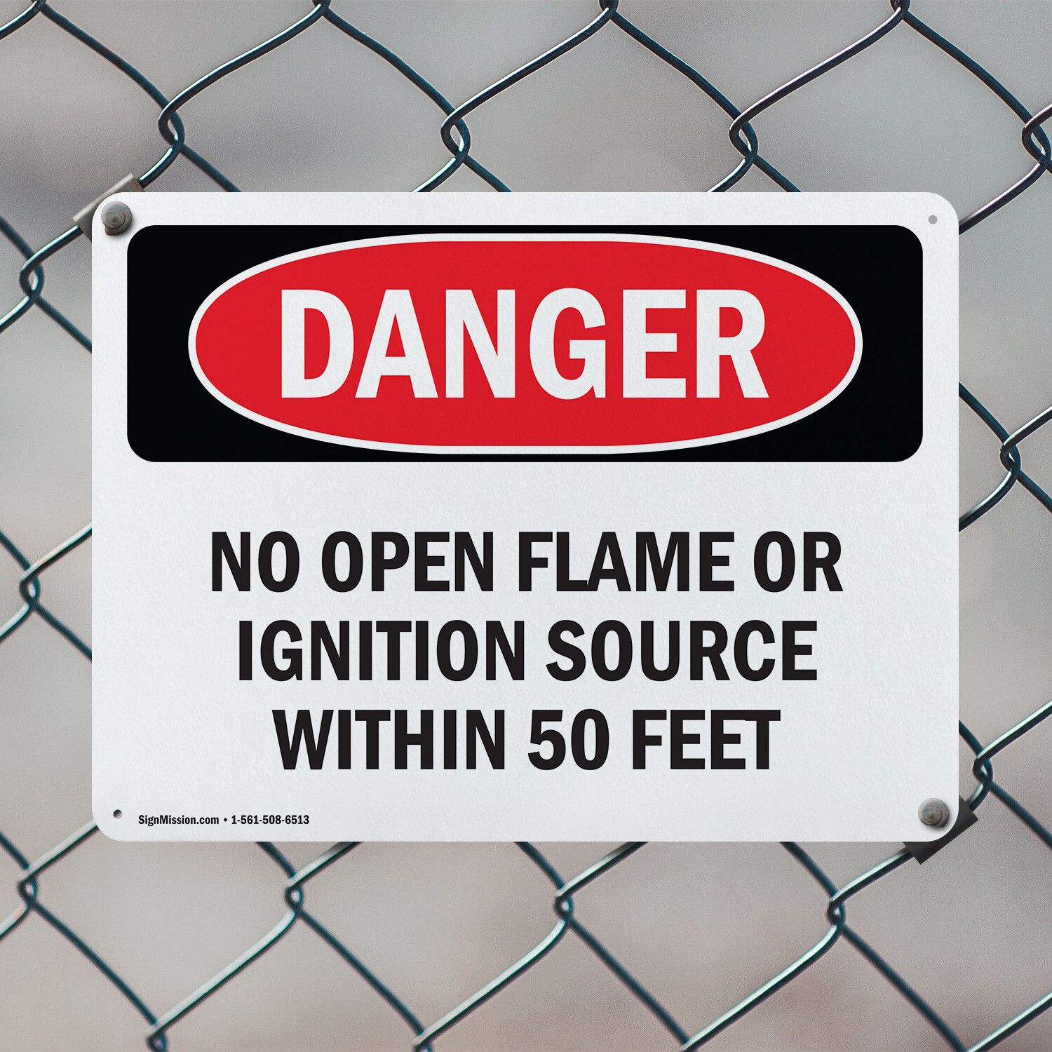 (2 Pack) No Open Flame Or Ignition Source Within 50 Feet OSHA Danger Sign Decal