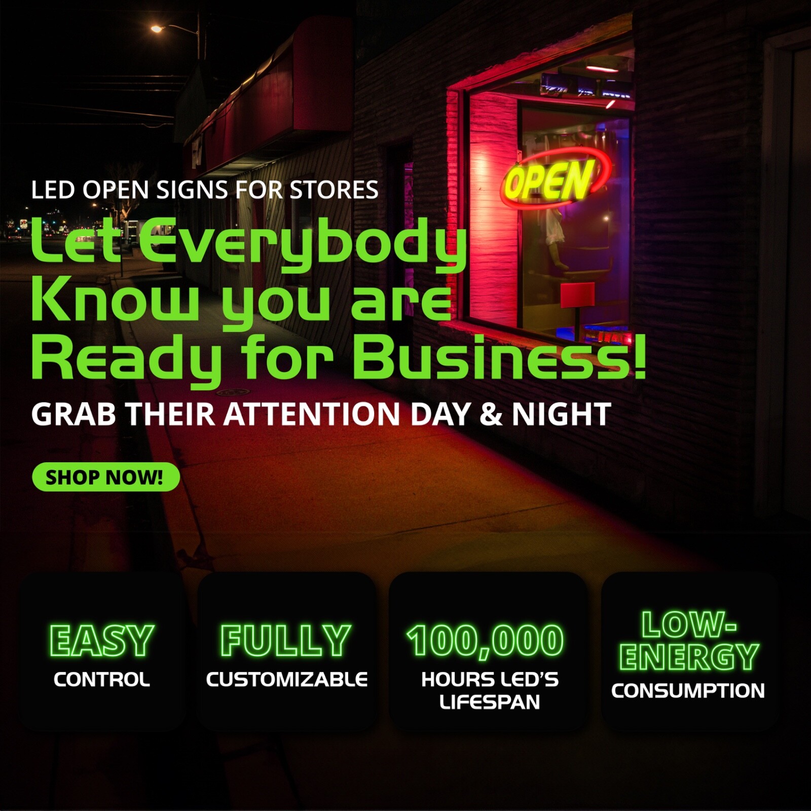 Led Open Sign for Business – Stand Out with 64 Super-Bright Color Combos to Matc