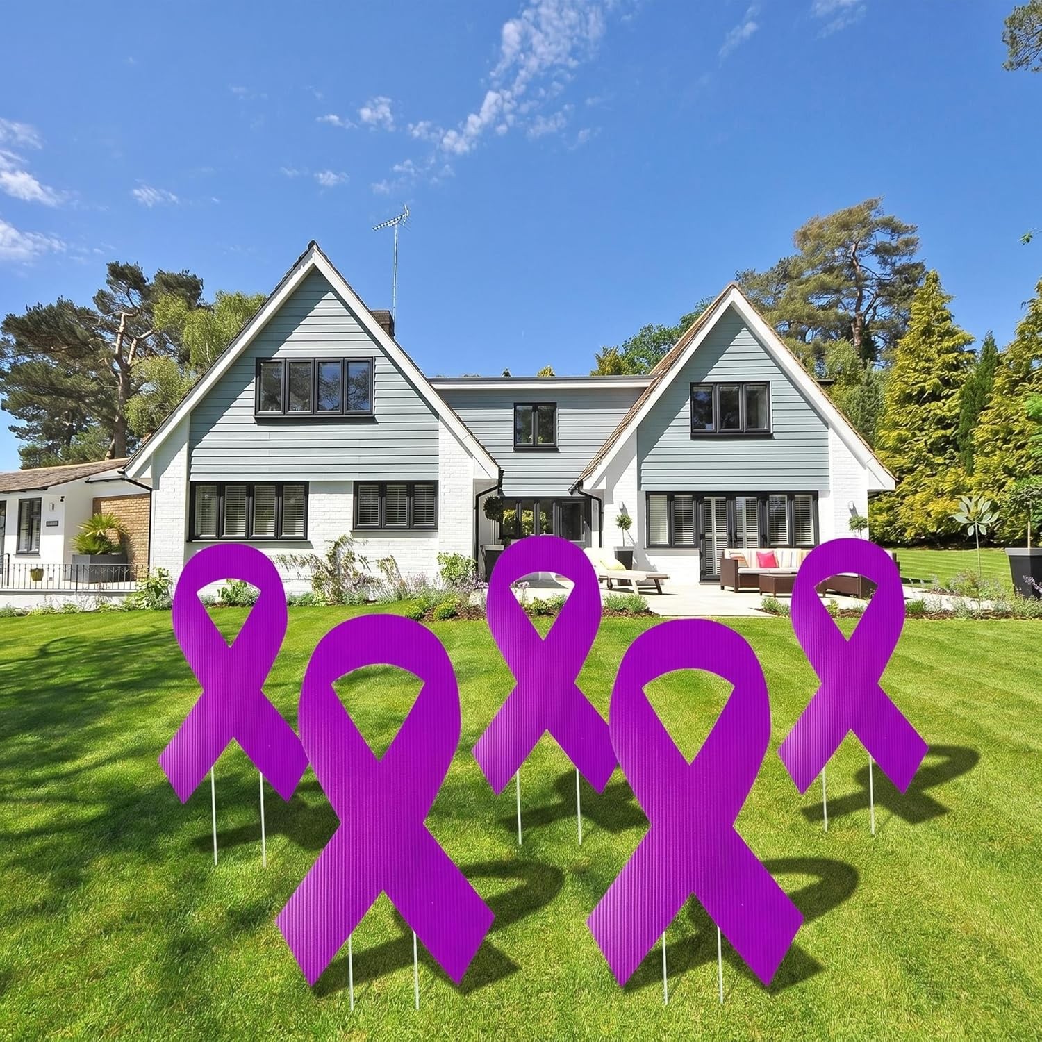5pcs Large Ribbon Awareness Yard Signs with Metal Stakes 14&Prime; Ribbon Health