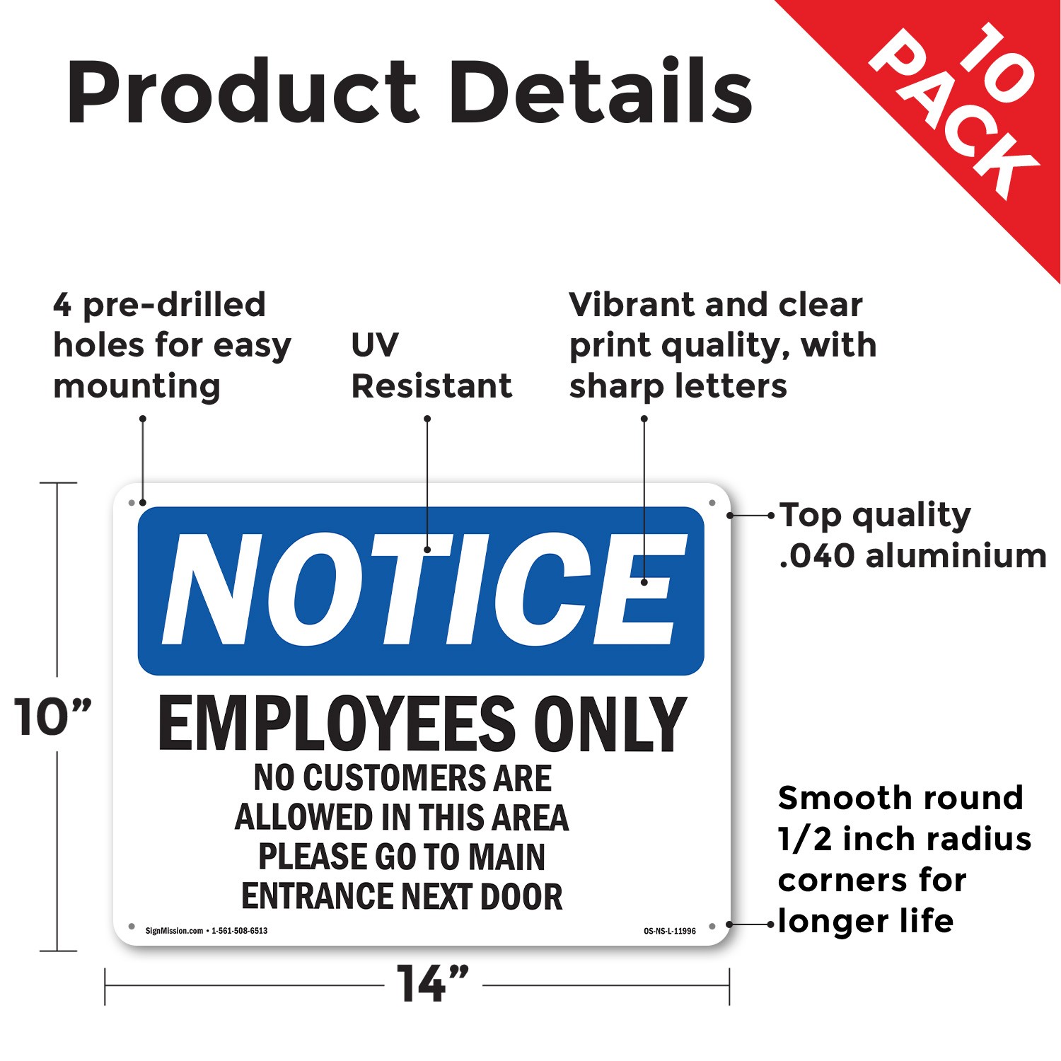 Employees Only No Customers Are Allowed OSHA Notice Sign Or Decal – 5 or 10 Pack