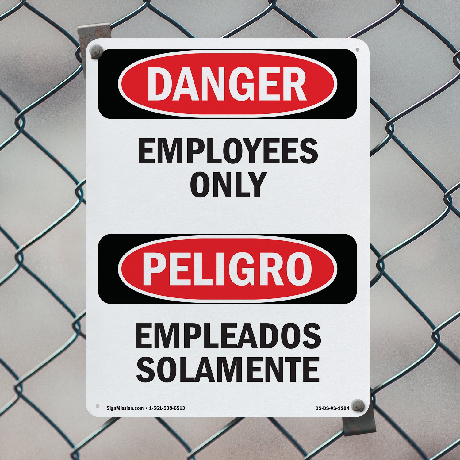 Employees Only Bilingual OSHA Danger Sign Metal, Plastic, Decal – 5 or 10 Pack