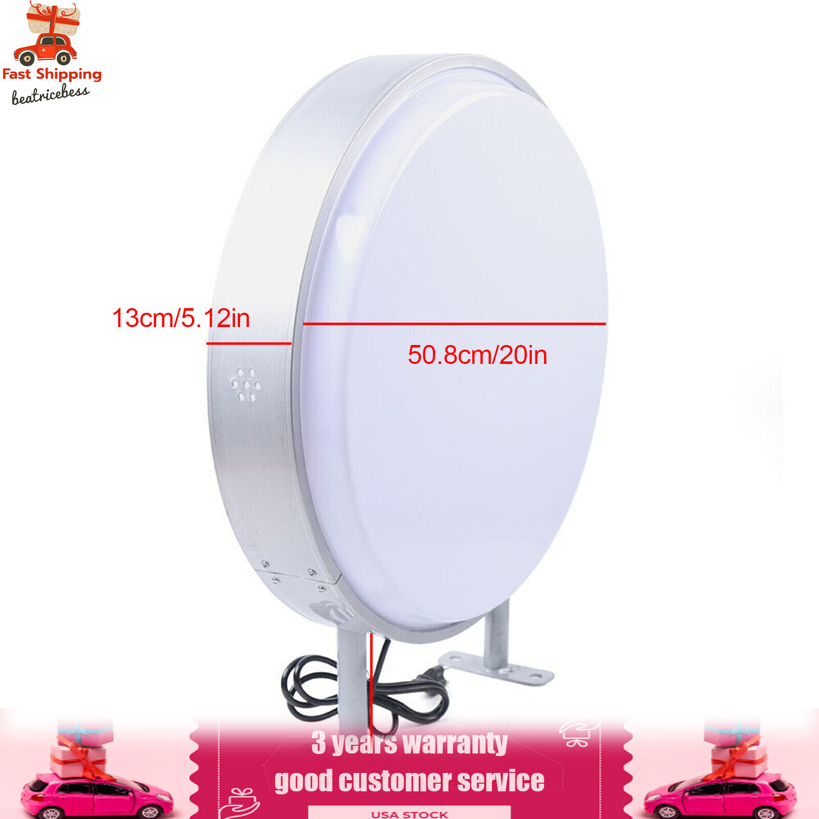 20&Prime; LED Double Sided Round Light Box Outdoor Sign Advertising Projecting Light