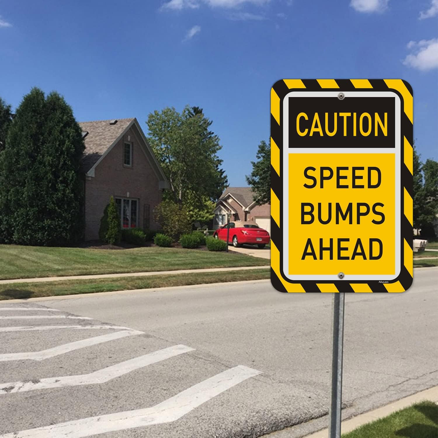 Speed Bumps Ahead Signs – 2 Pack Reflective Metal, 18&Prime;x12&Prime;, Rust Free