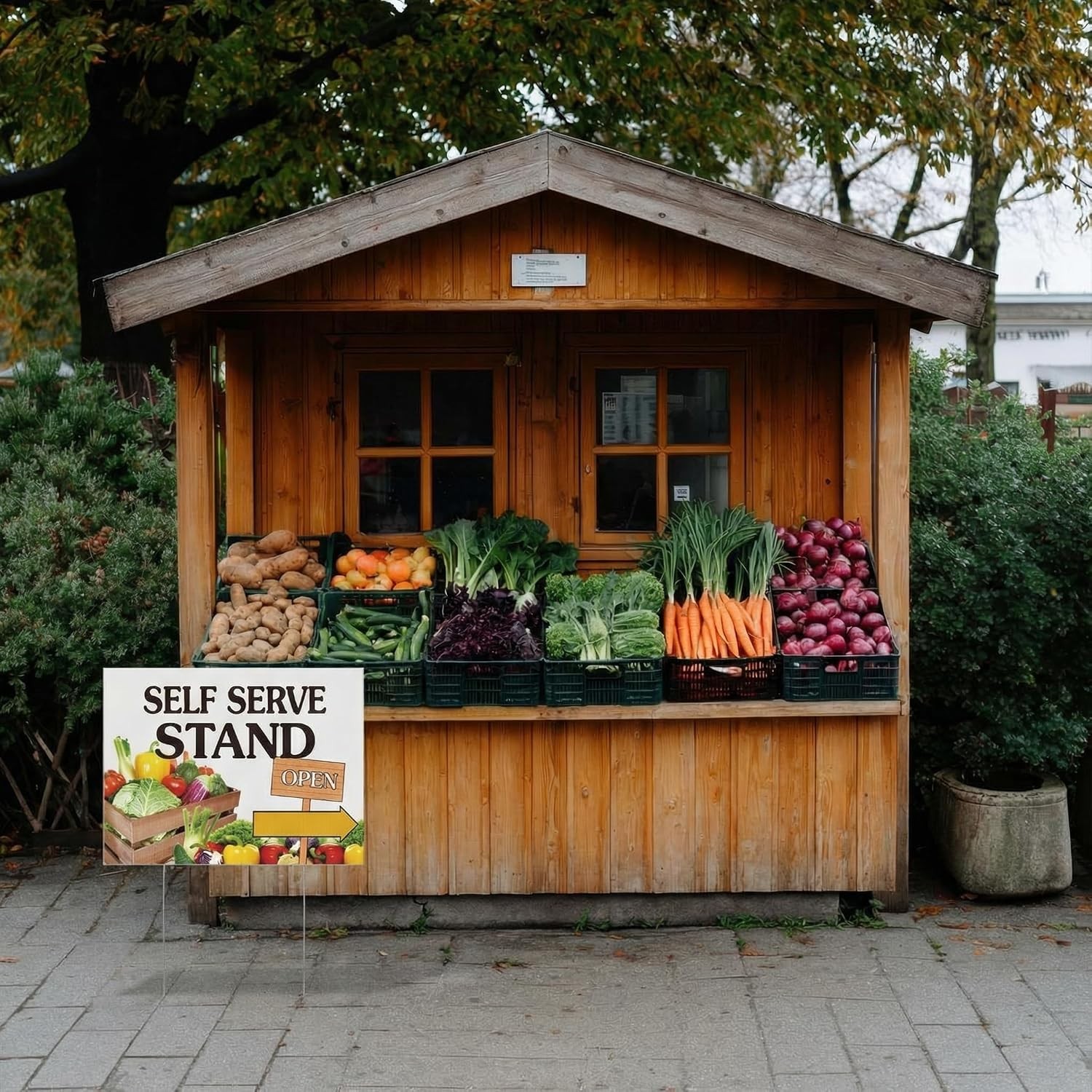 3 Pcs Self Serve Stand Sign with Metal Ground Stakes 12 x 16 Inch Vegetable Sign