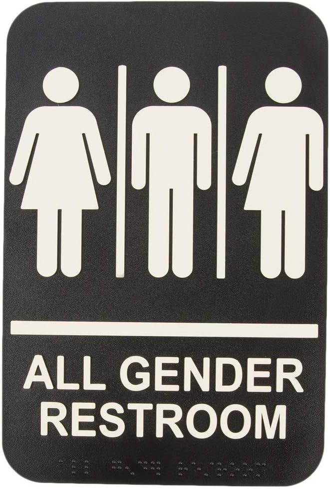 ADA All Gender Adhesive Commercial Restroom Toilet Sign with Braille 6&Prime; x 9&Prime;