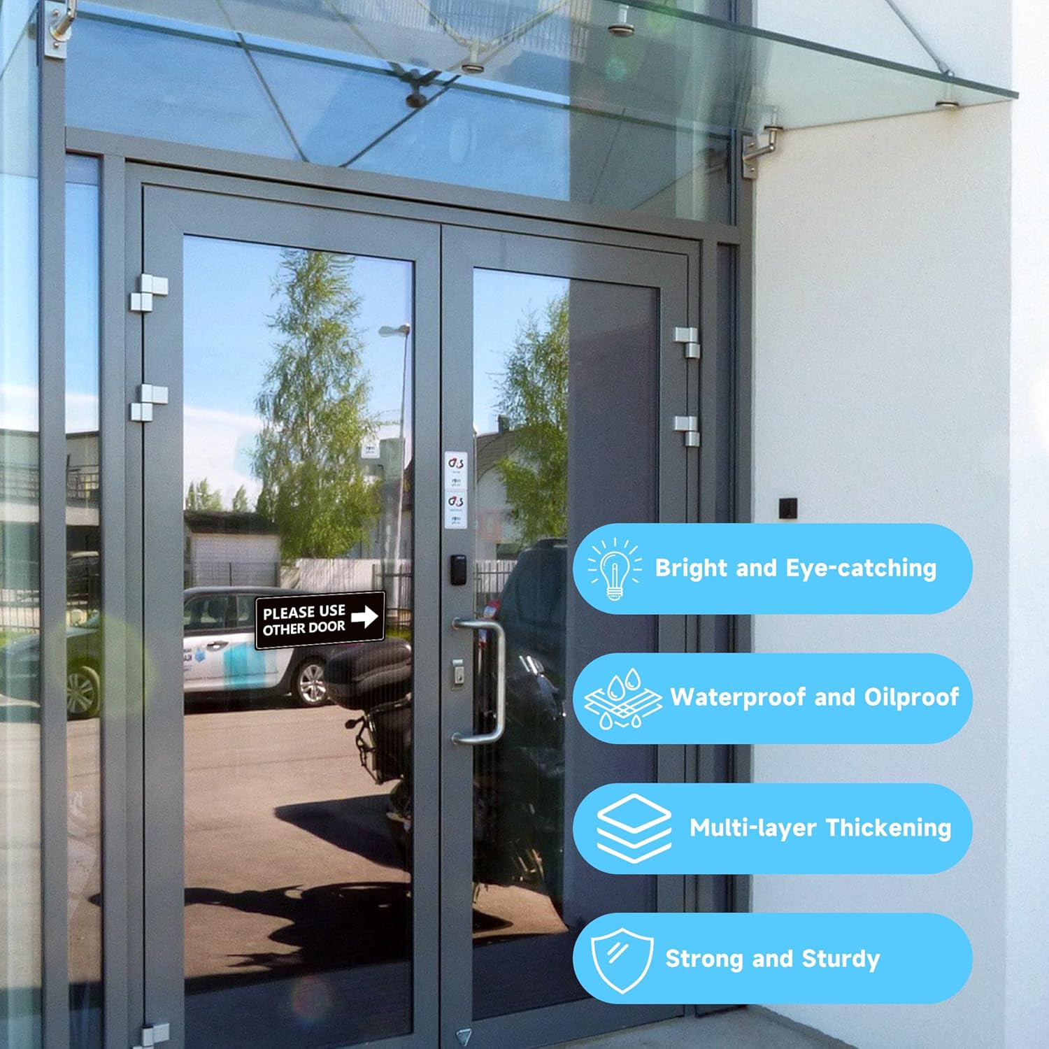 2Pack Use Other Door Sign，Self-Adhesive Weatherproof Vinyl Please Use Other Door
