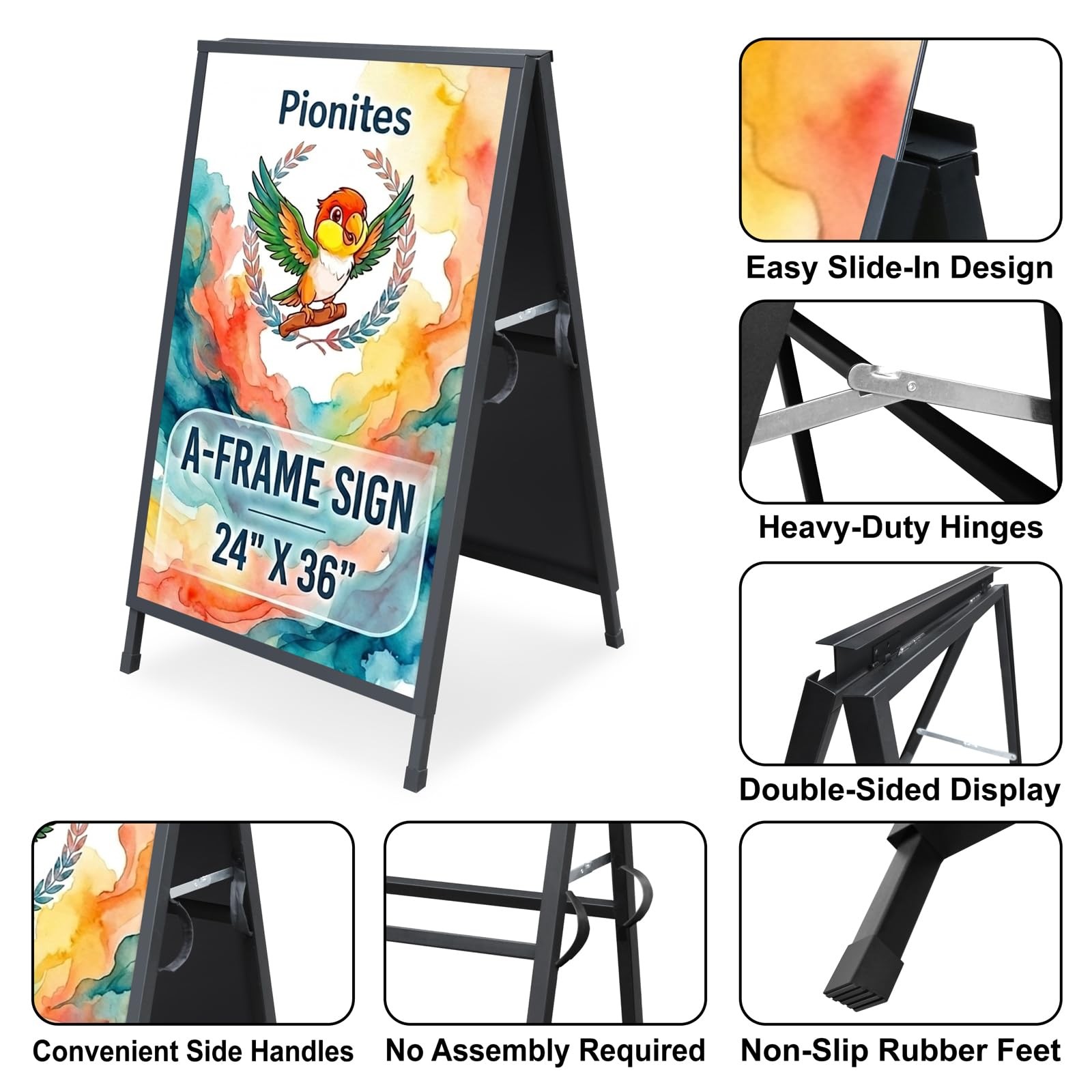 Pionites Heavy Duty Slide-in Folding A Frame Sign Sidewalk Sign 24x 36 Inch S…