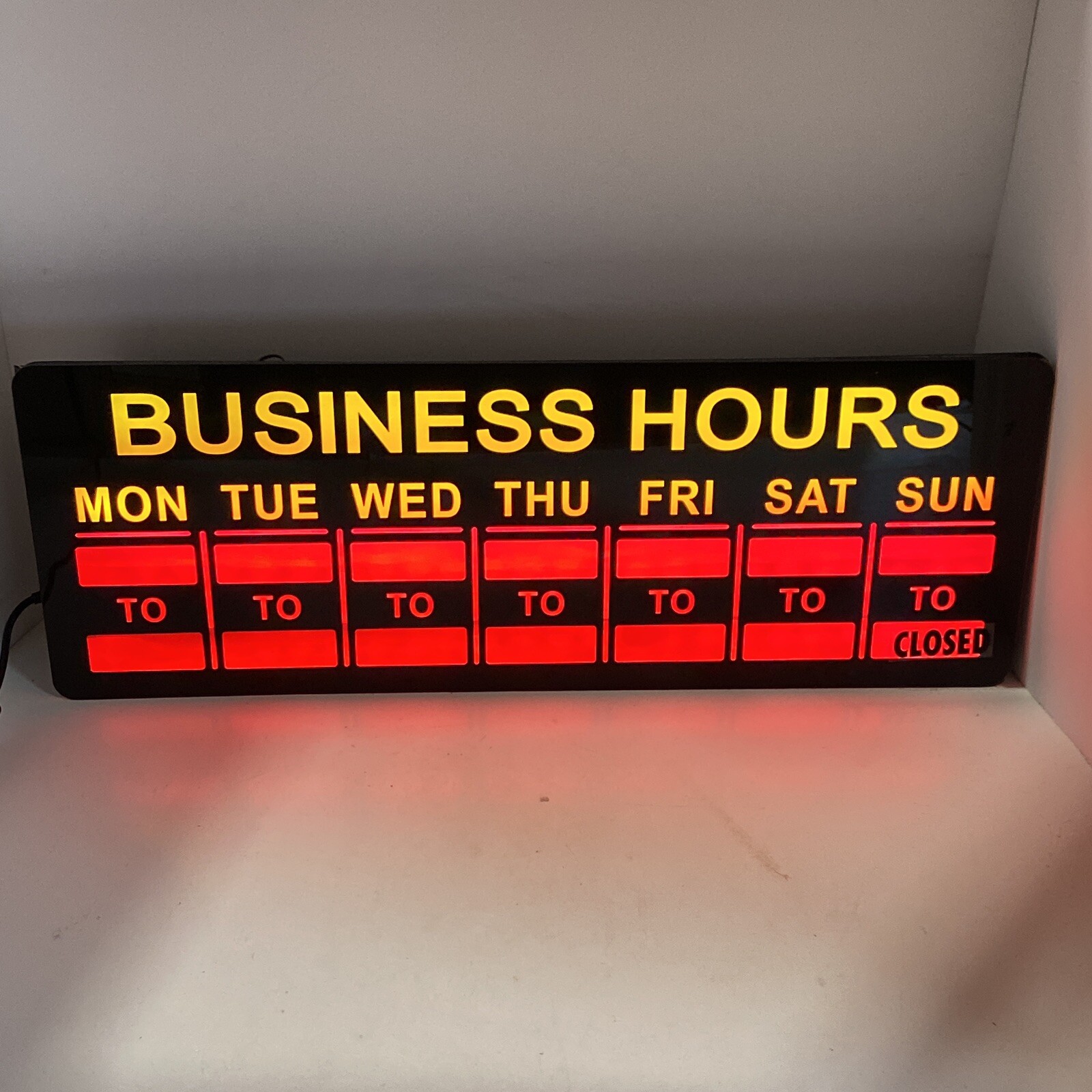 Mystiglo LED Business Hours Light Up Sign Black Red Yellow 20&Prime; x 7.5&Prime; Attention