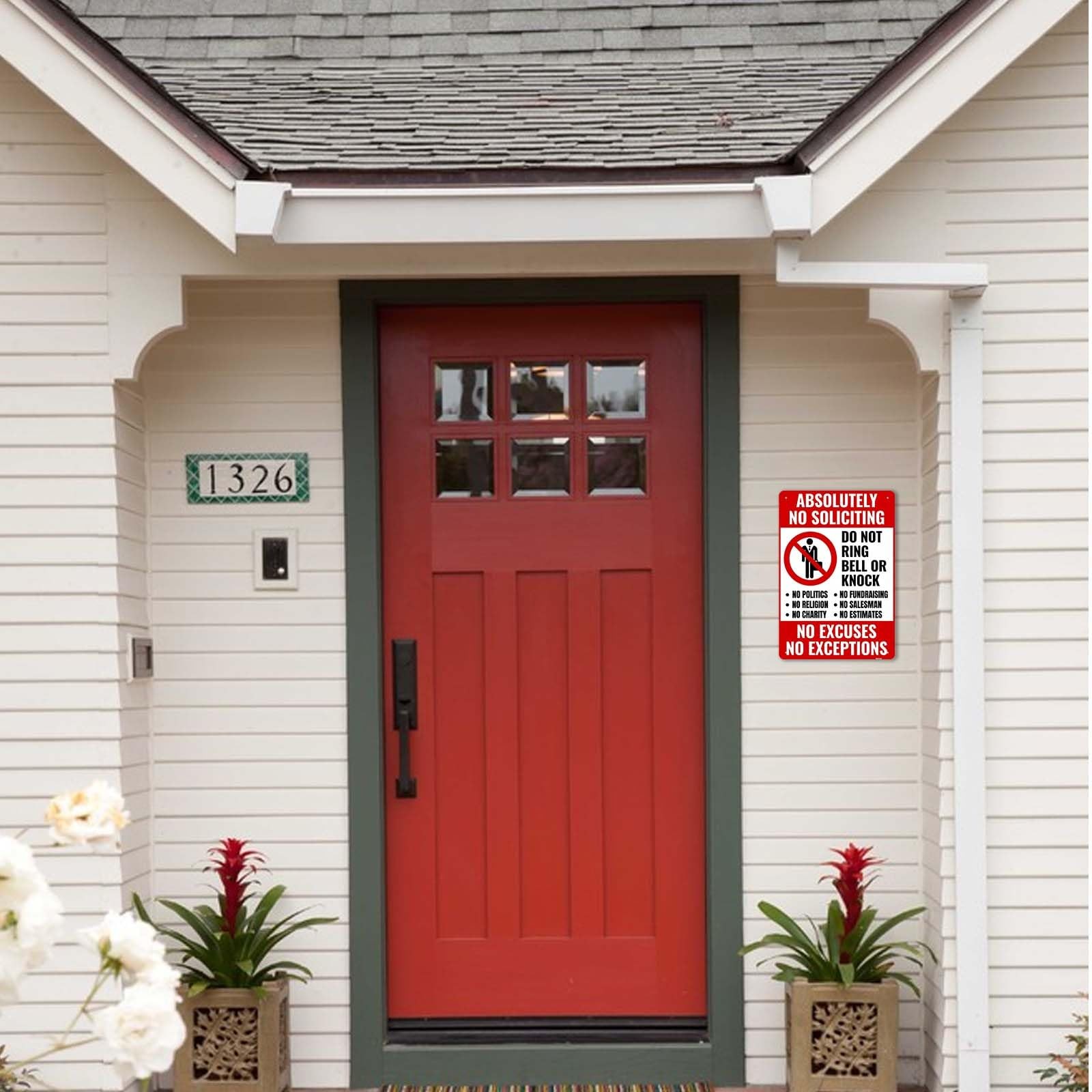 No Soliciting Sign 11.8×7.8&Prime; Weatherproof Aluminum Door Sign, Do Not Knock R…
