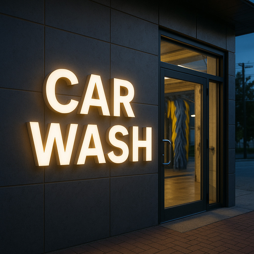 𝑵𝓙̶ Car Wash LED Channel Letters Custom Outdoor Storefront Business Sign