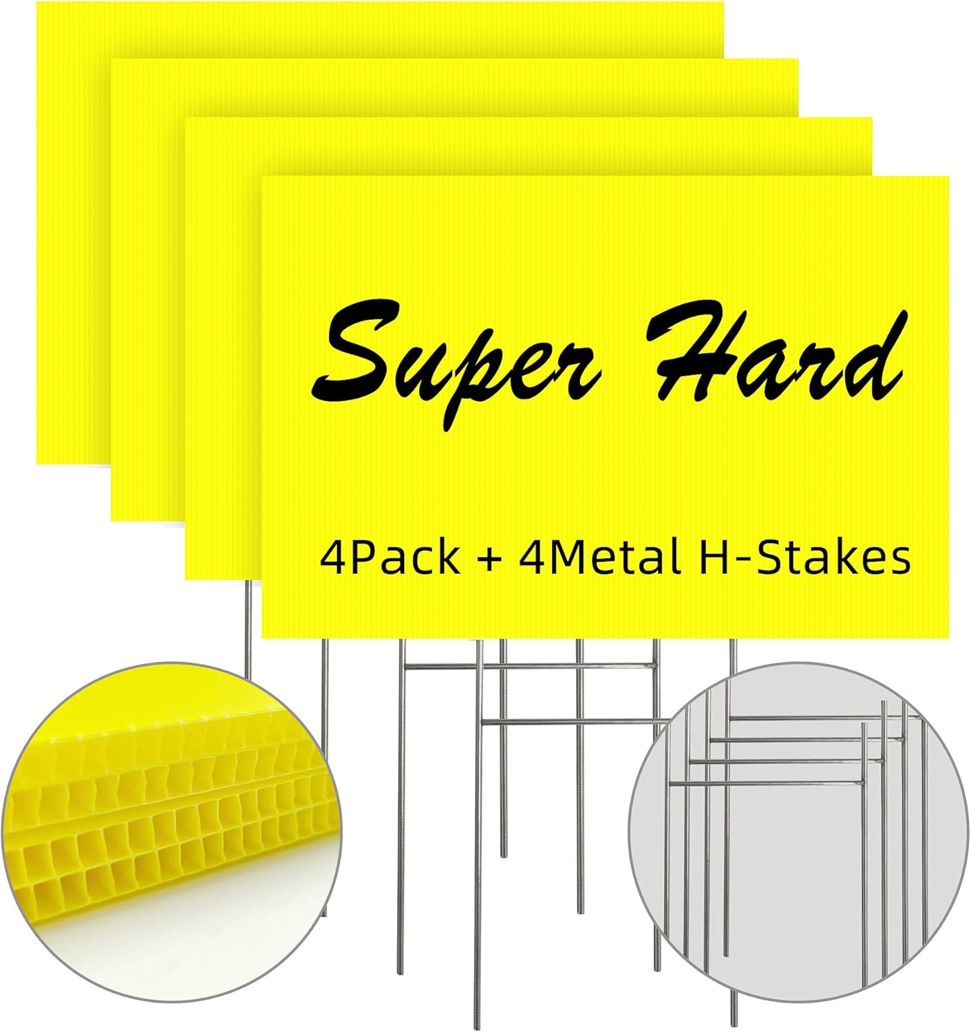 Blank Yard Signs with Stakes, Yellow 4 Pack12&Prime;X18&Prime; Corrugated Plastic Sheet for
