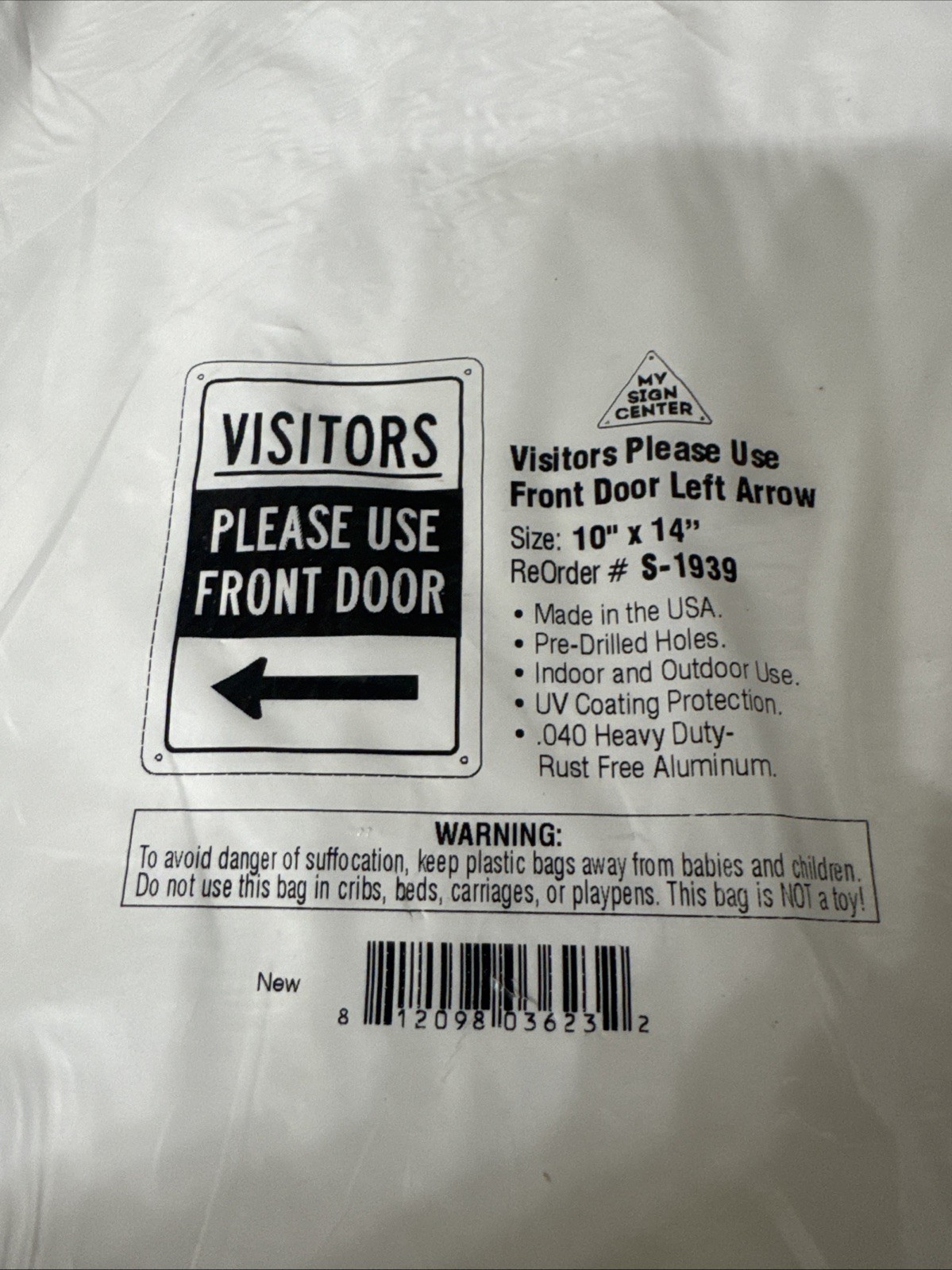 Square Metal Sign 10 X 14 Visitors Please Use Front Door Left Arrow New Sealed