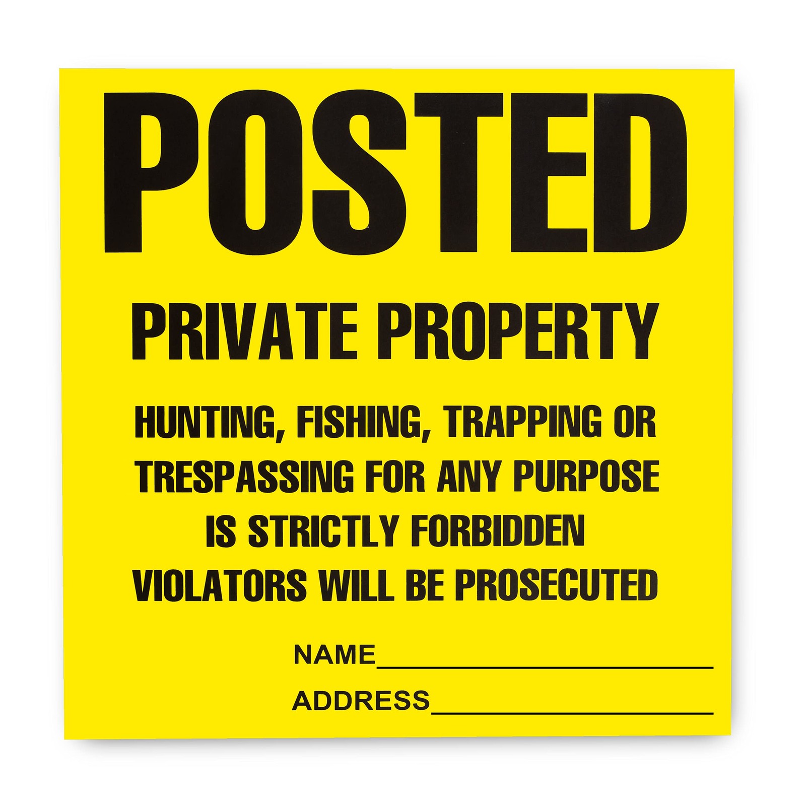Posted Signs 100-Pack, No Hunting/Trespassing, Heavy Duty, 11&Prime;x11&Prime; Yellow