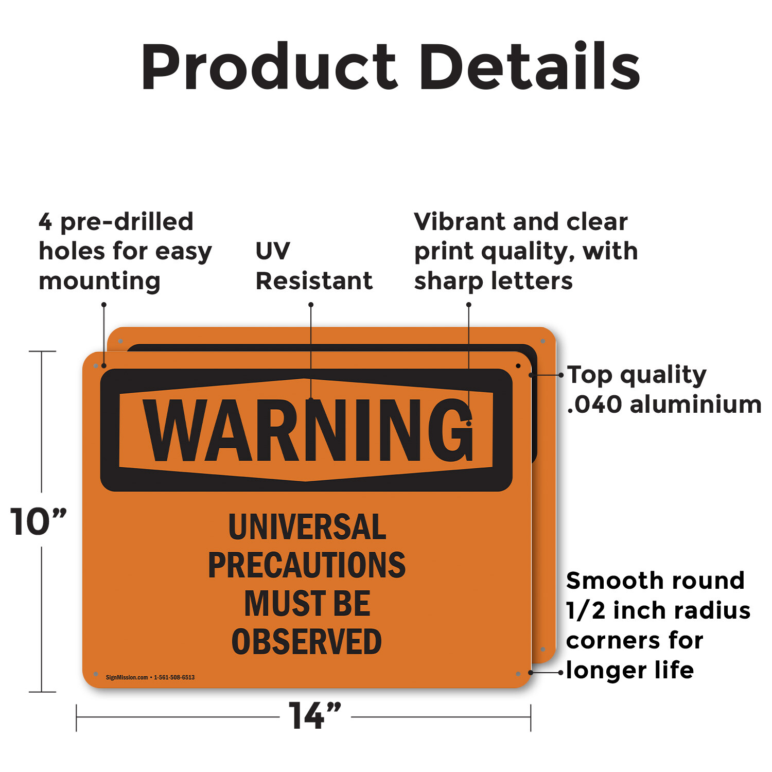 (2 Pack) Universal Precautions Must Be Observed OSHA Warning Sign Decal Metal