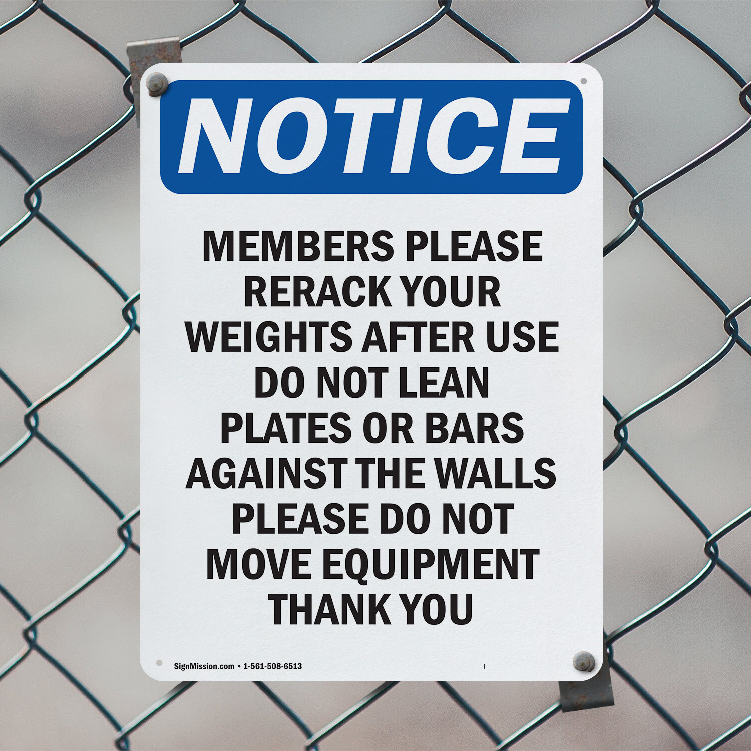 (2 Pack) Members Please Rerack Your Weights OSHA Notice Sign Decal Metal Plastic