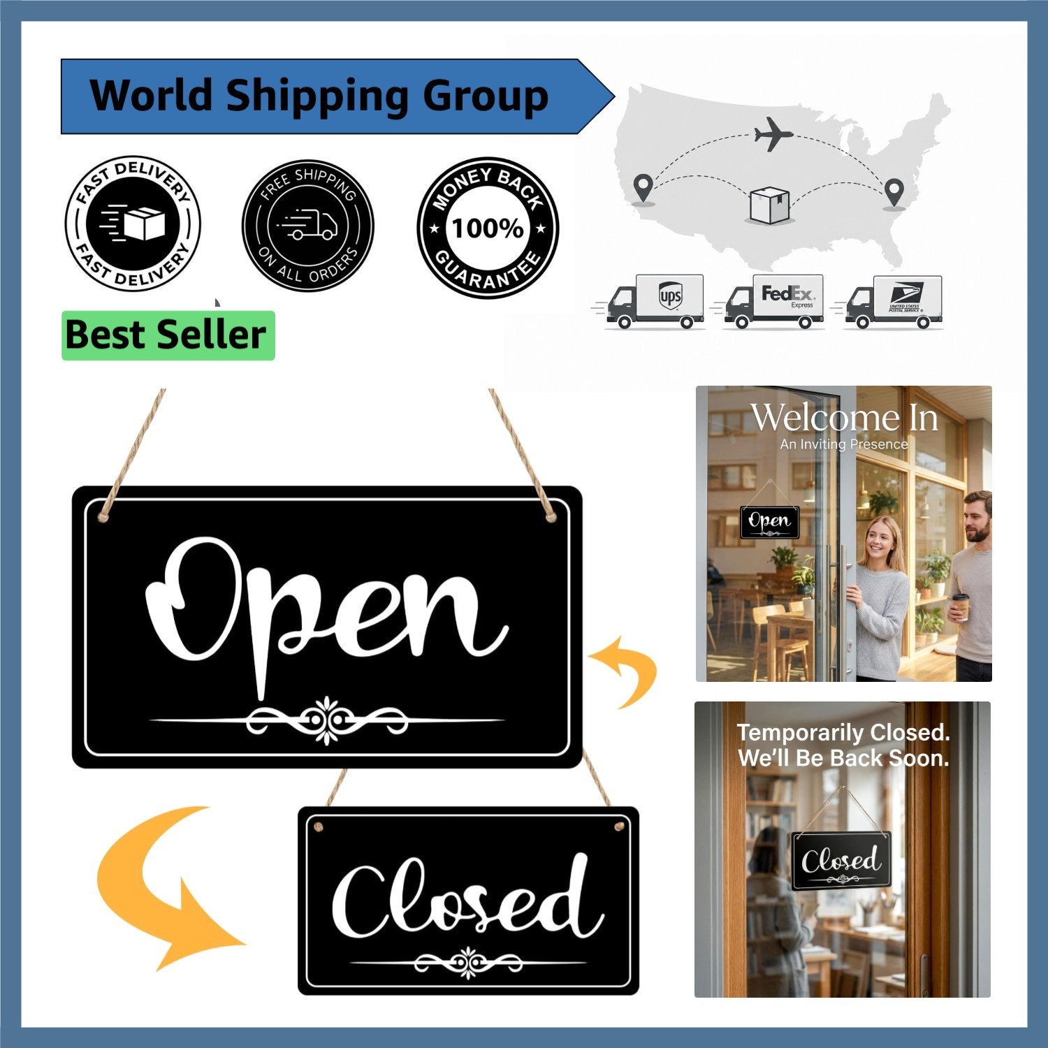 Durable Waterproof Open Closed Sign – Double-Sided Business Hours 11×6.1 Inch