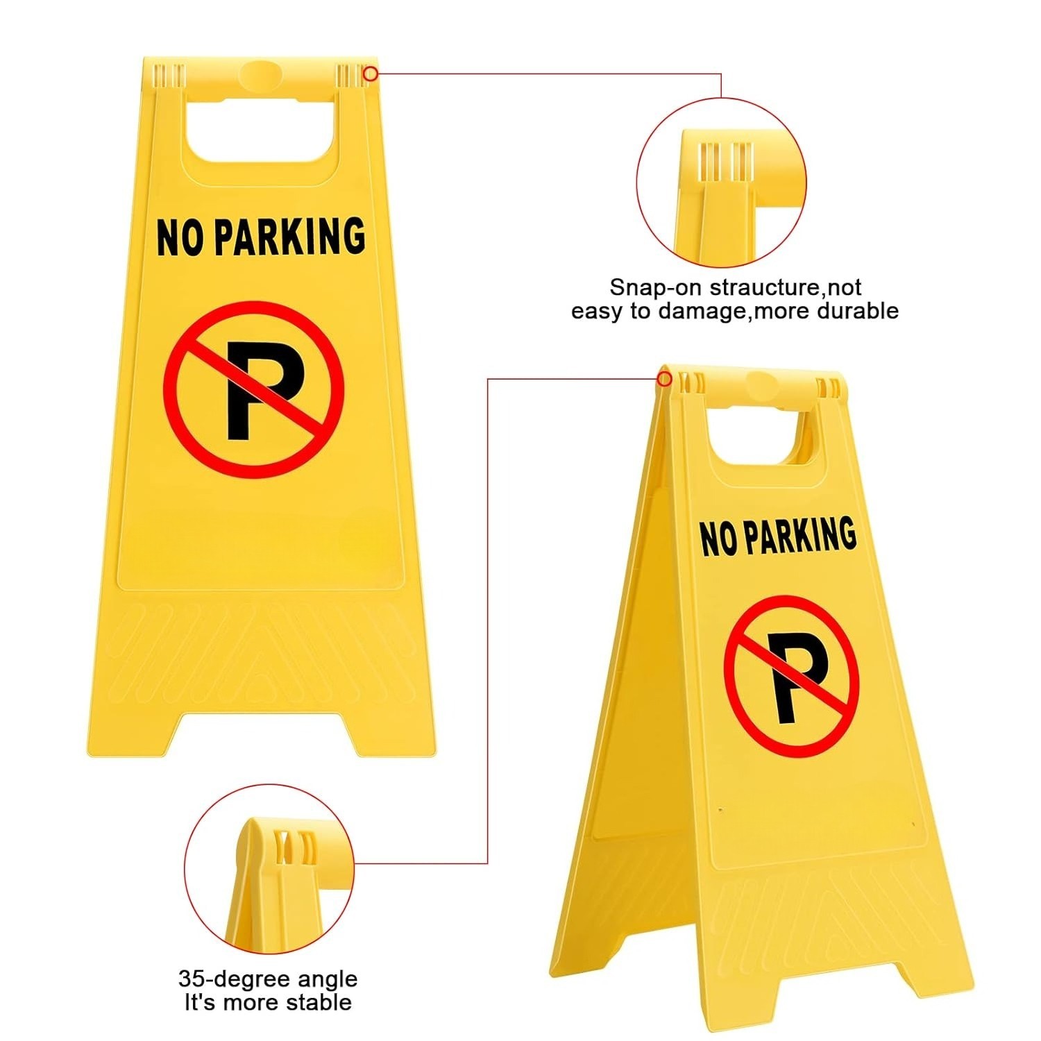 Outdoor No Parking Signs 2/4 Pack, Two-Sided Folding Floor Sign with Symbol, Inc