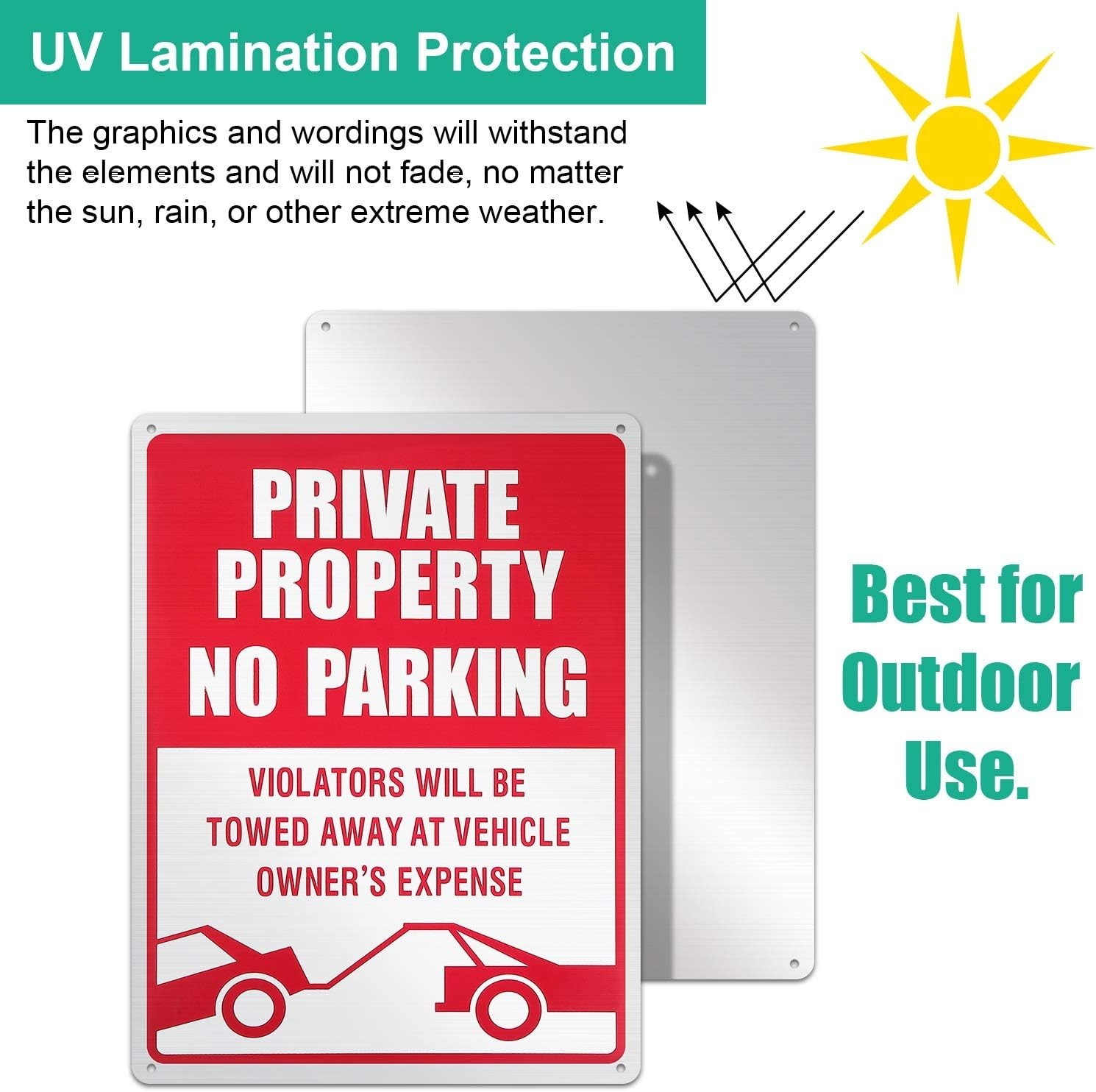 1 Pcs No Parking Sign, 14 x 10 Inches Reflective Private Property Sign Violat…