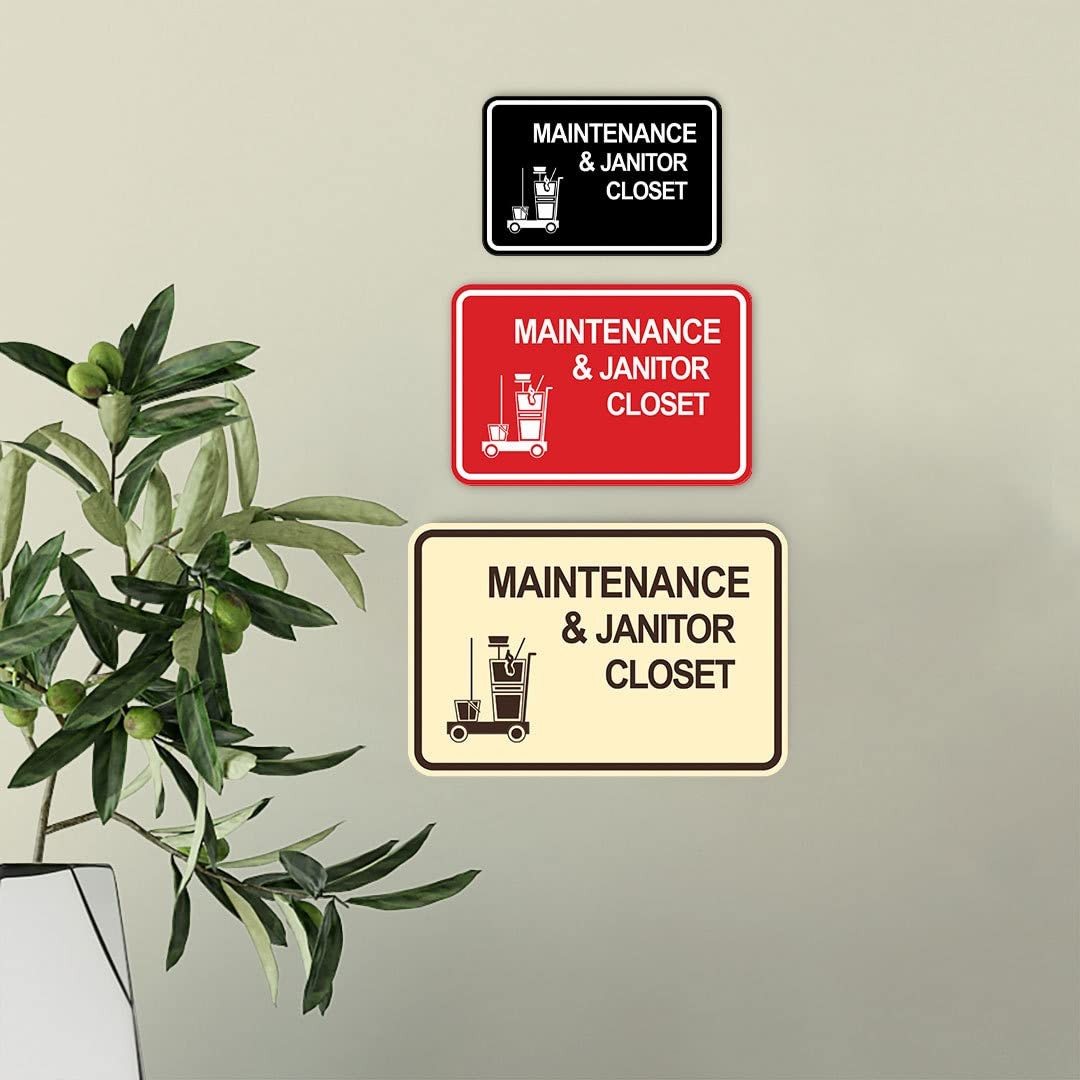 Classic Framed Maintenance & Janitor Closet Sign (Black) – Large 1 Pack