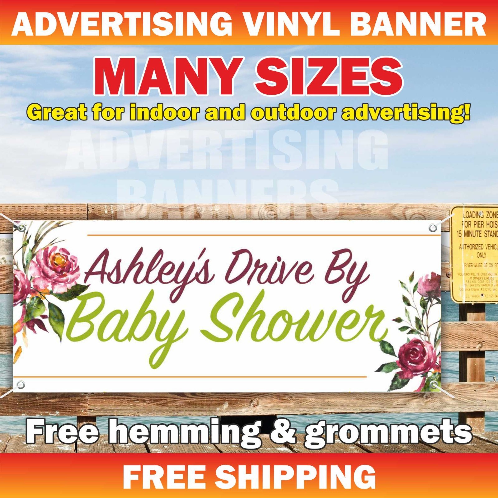 Baby Shower Celebrating Advertising Banner Vinyl Mesh Sign Custom Name Party