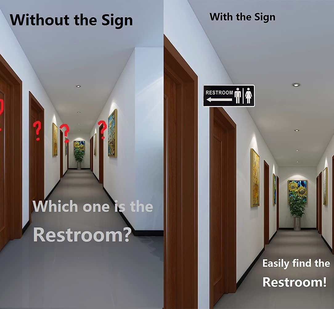 Kichwit Double Sided Metal Restroom Sign, Aluminum Bathroom Sign for Home and…