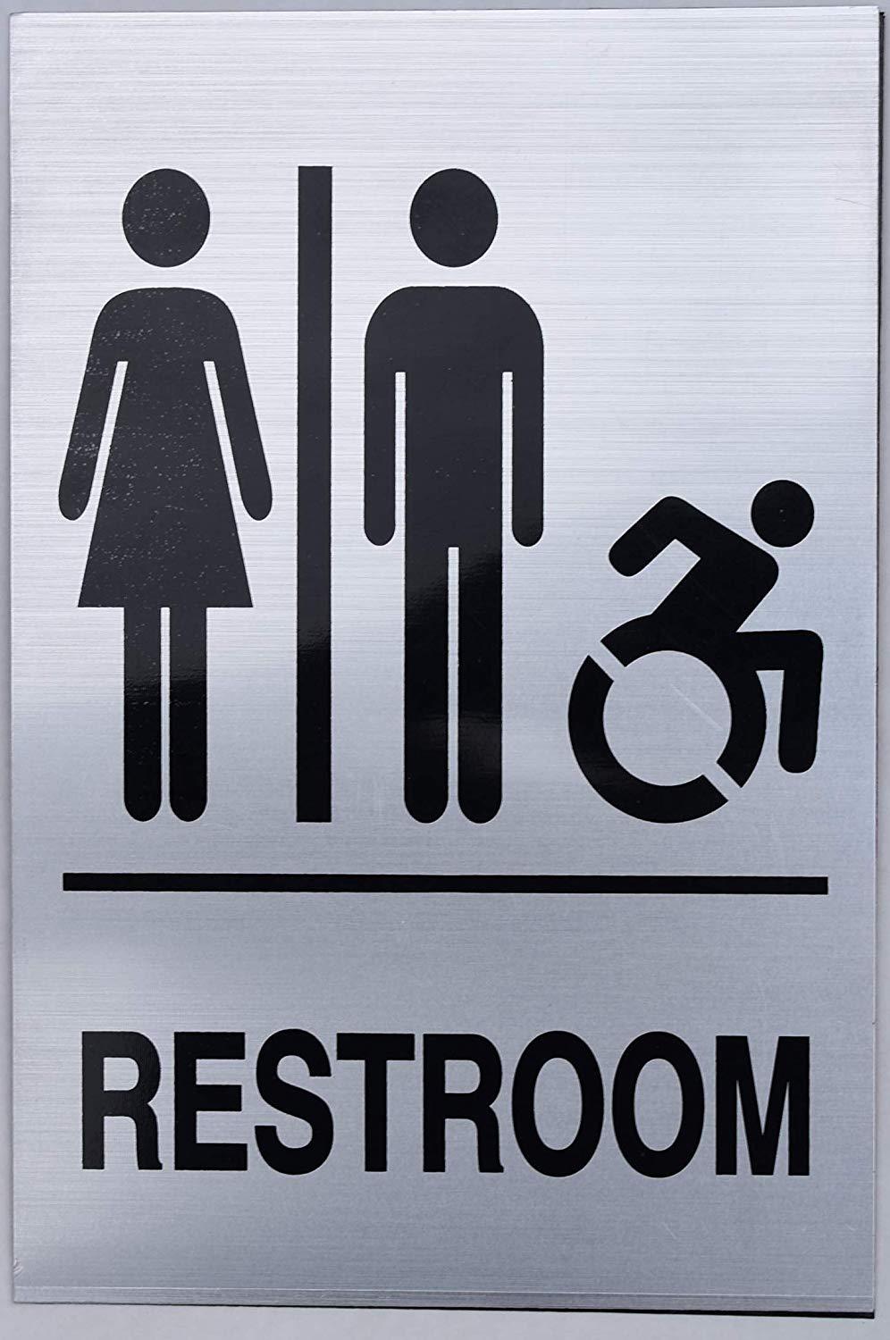 Unisex Restroom – Sign. 6&Prime;x9&Prime; Sign -(Aluminium, Brush Silver,…-REF24-1027