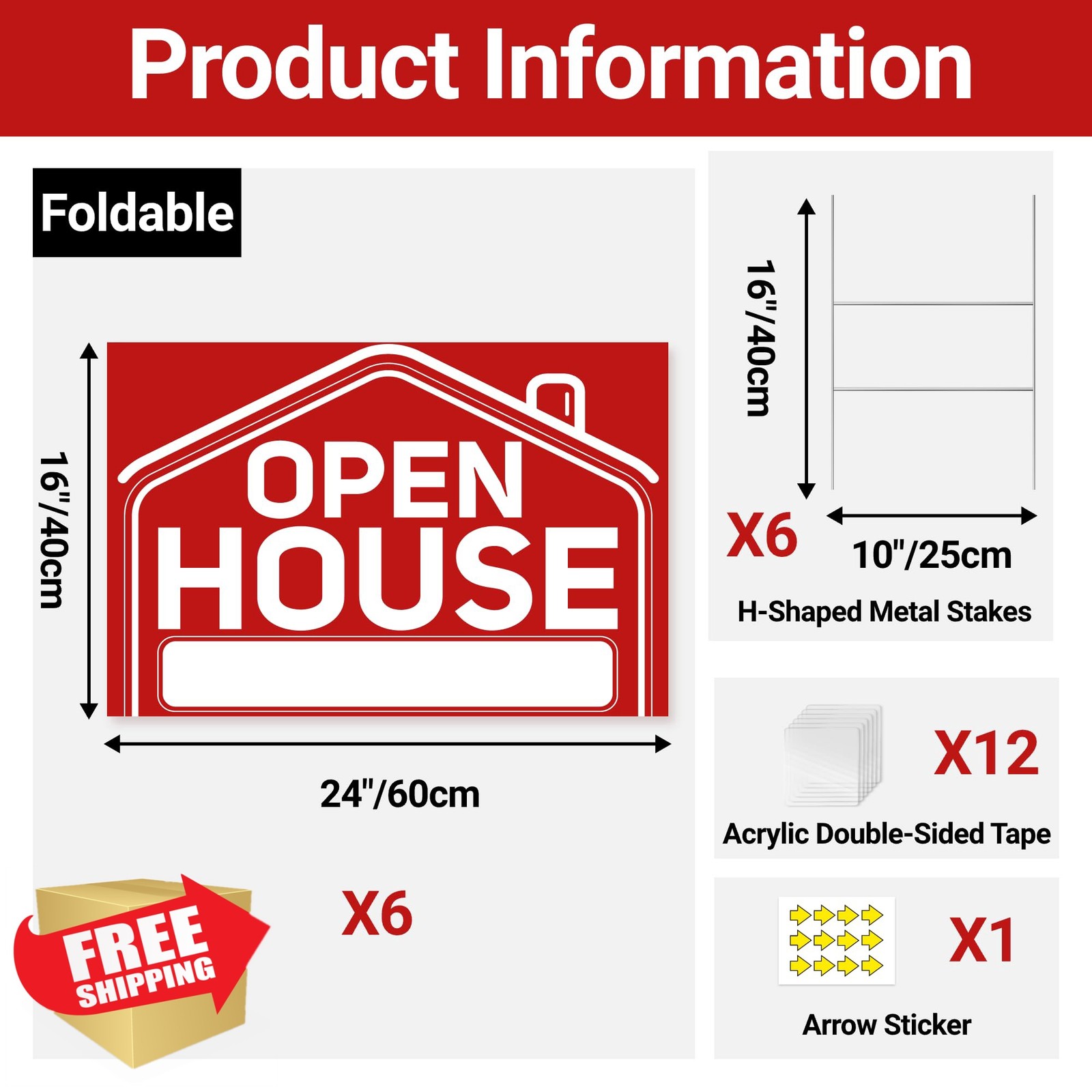 ComboJoy Open House Signs 6x 24&Prime; Foldable Metal Stakes