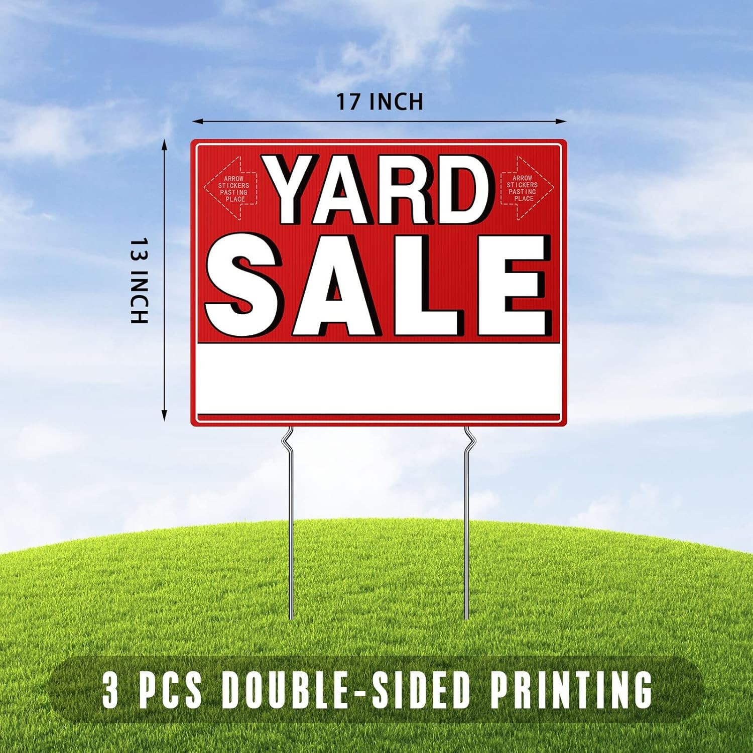 Yard Sale Signs, 3 Pcs Garage Signs with Metal Stakes, 17&Prime; X 13&Prime;, Double Sided Y