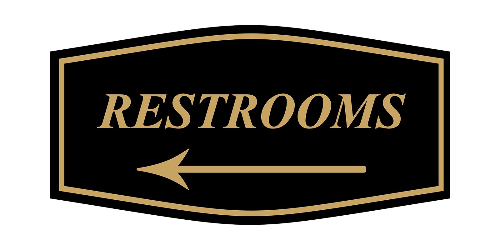 1 Pack Fancy Restrooms Left Arrow Sign Black Gold Small Wall Door Decor