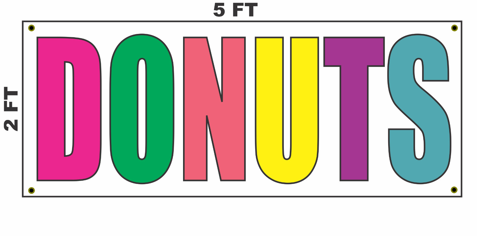 DONUTS Multi-colored Banner Sign 2×5 for Coffee Shop Convenience Store