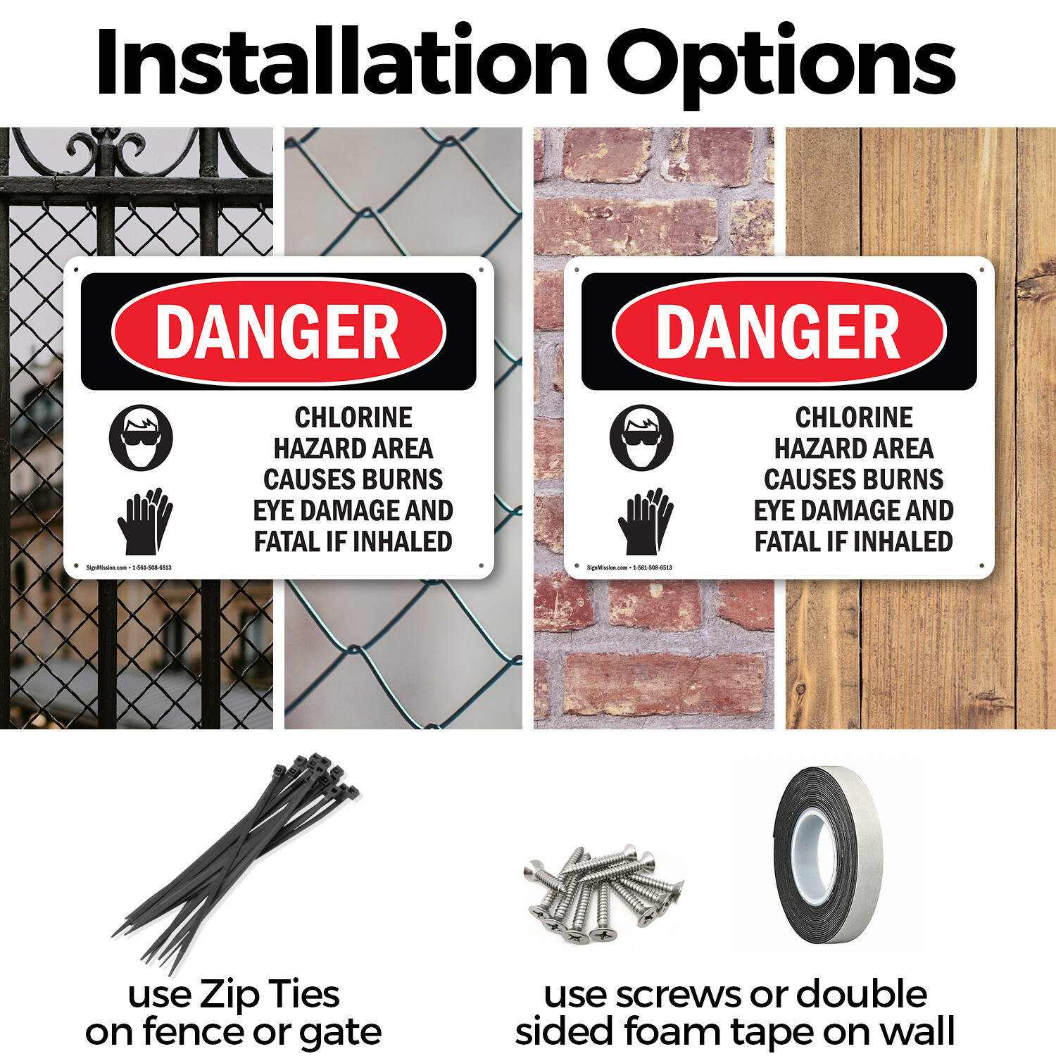 (2 Pack) Chlorine Hazard Area OSHA Danger Sign Decal Metal Plastic