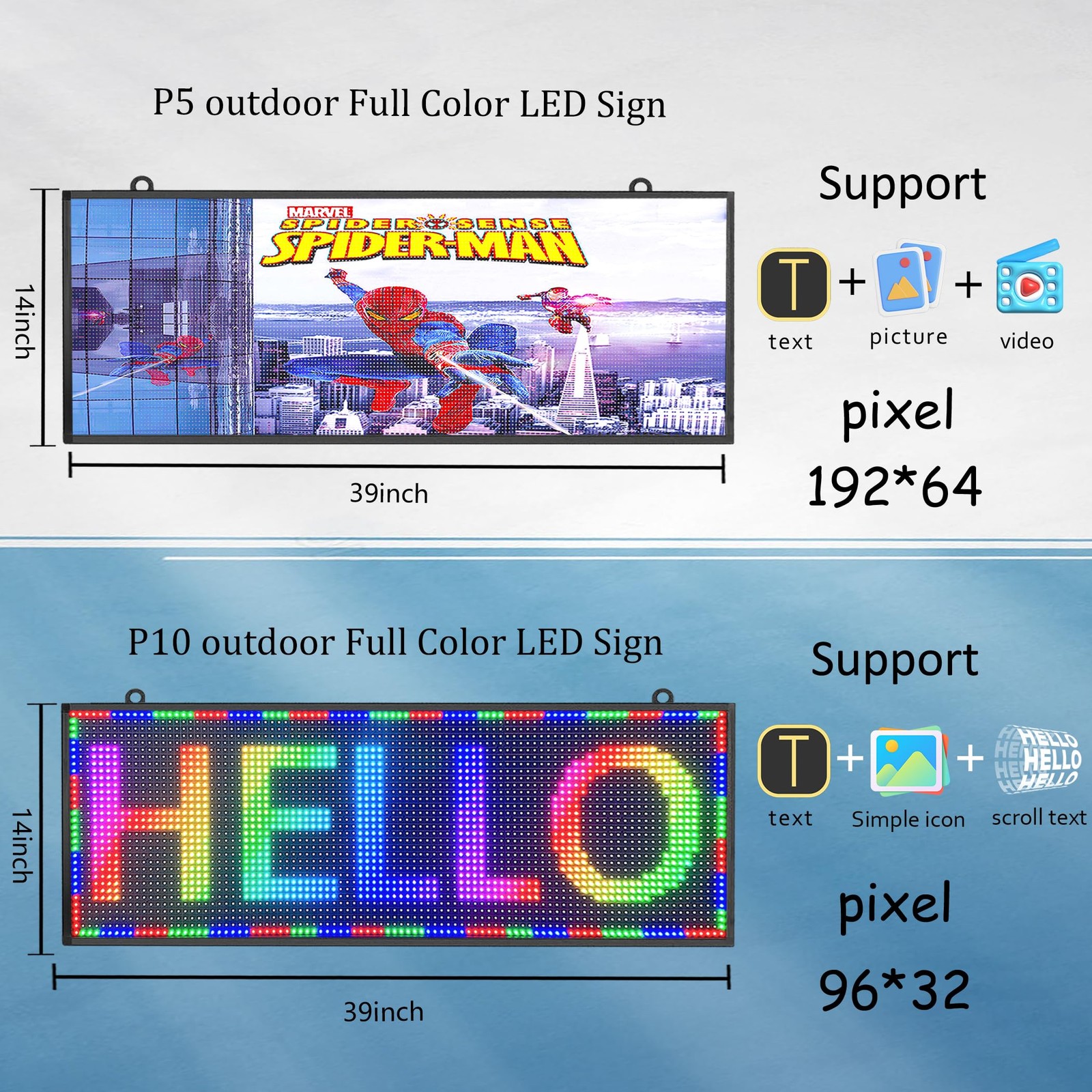 P5 Programmable Scrolling LED Business Sign 39&Prime;x14&Prime; Outdoor Waterproof IP65 W…