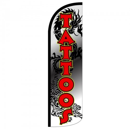 Tattoos Swooper Flag Only Windless 3&prime; Wide Sign Banner Black Red
