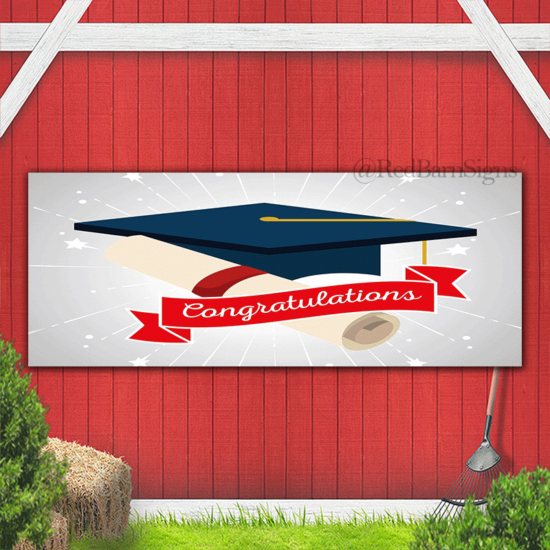 Graduation cap with diploma certificate and ribbon indoor outdoor banner