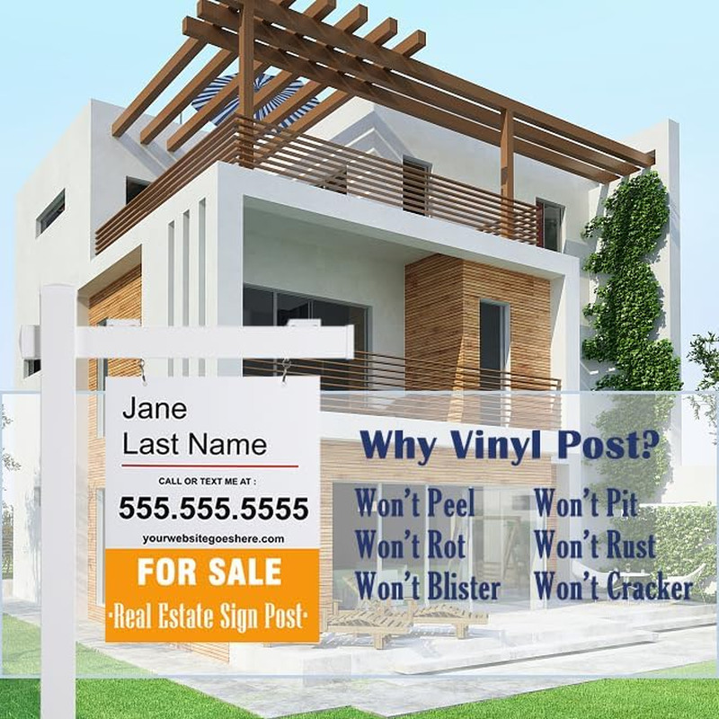 6&prime; Vinyl PVC Realtor Sign Post with Flat Cap for Open House – White