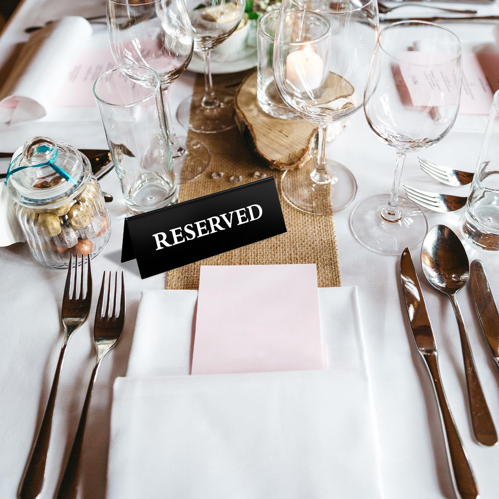 20 PCS Black Acrylic Reserved Table Signs 6×2 Inch Double Sided Waterproof