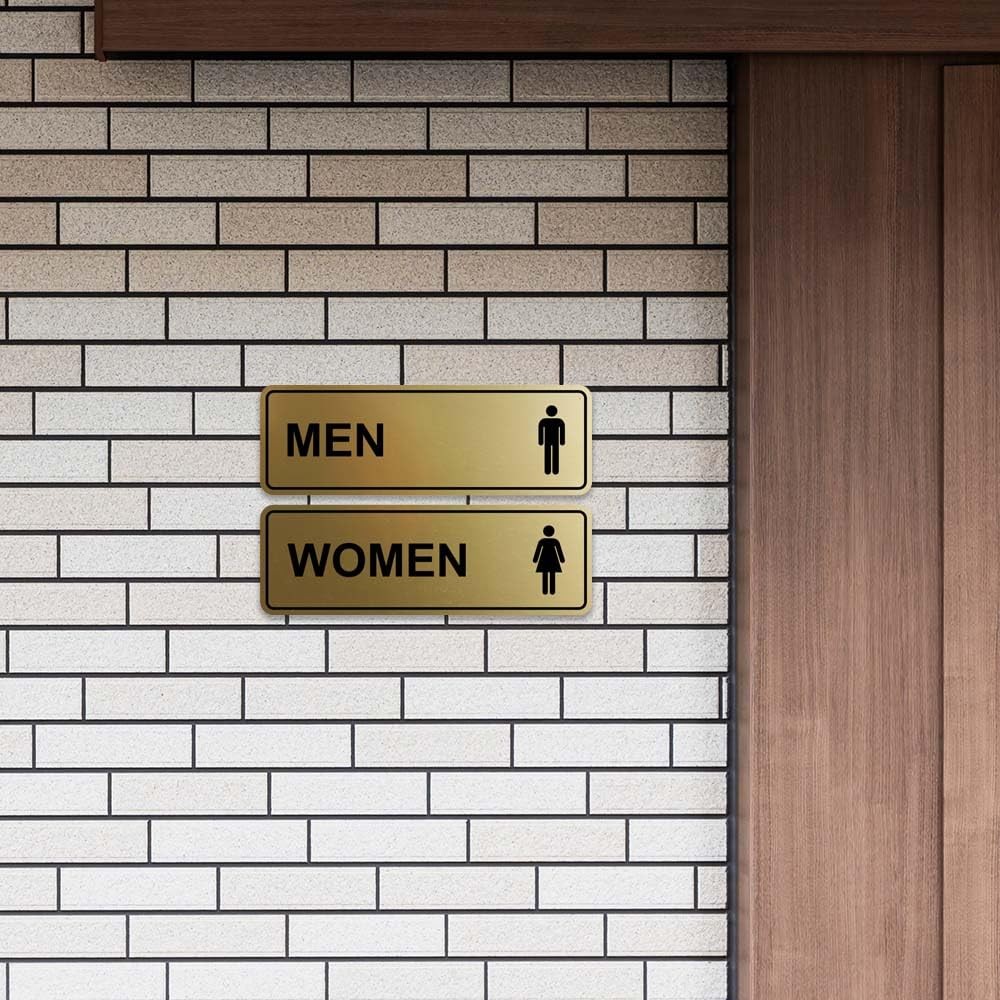 2 PCS Large Standard Men Women Restroom Sign Black/Gold Bathroom Door Markers