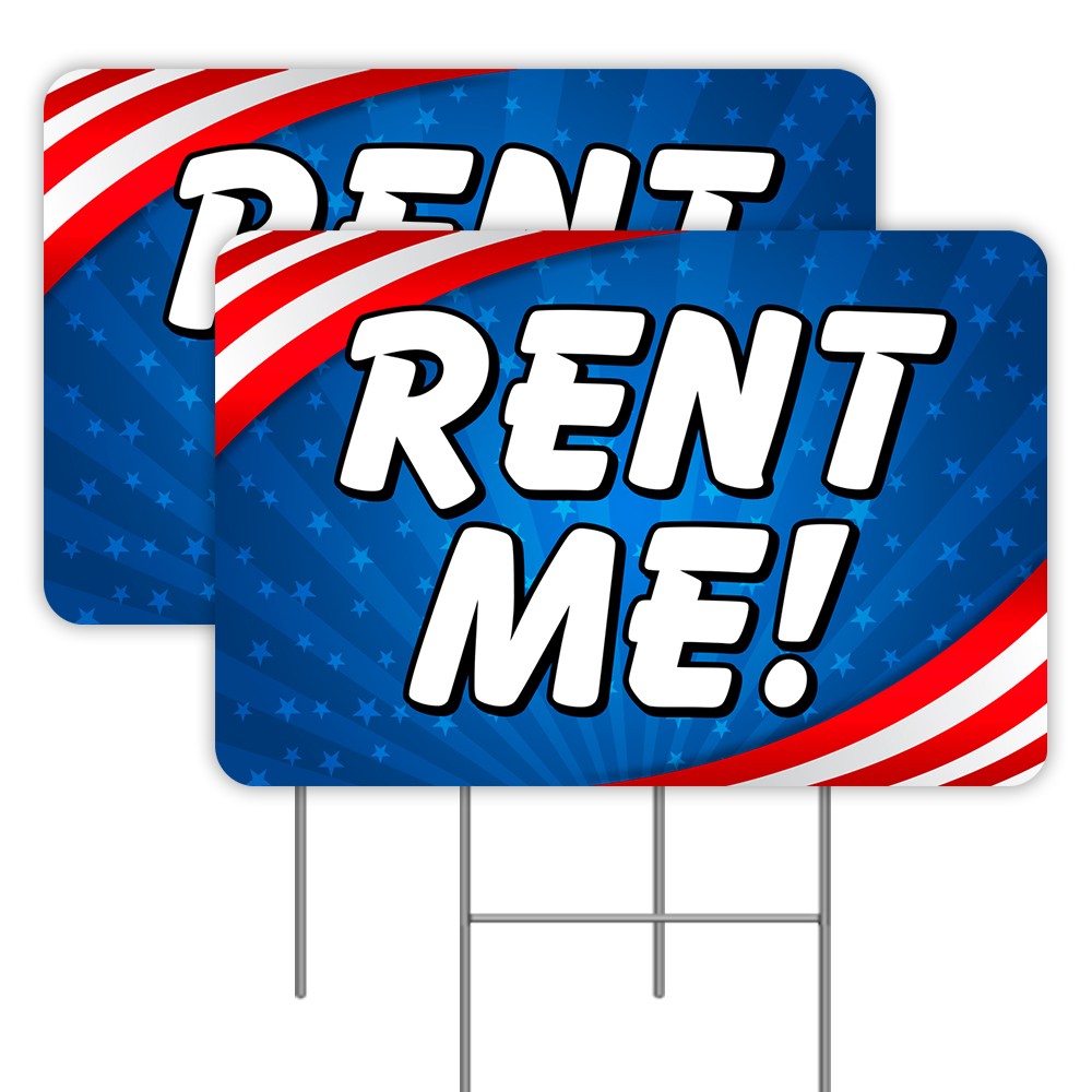 RENT ME 2 Pack Double-Sided Yard Signs 16&Prime; x 24&Prime; with Metal Stakes (Made in Texa