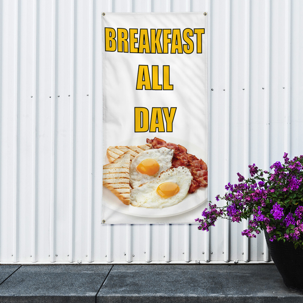 Vertical Vinyl Banner Multiple Sizes Breakfast All Day Restaurant and Food