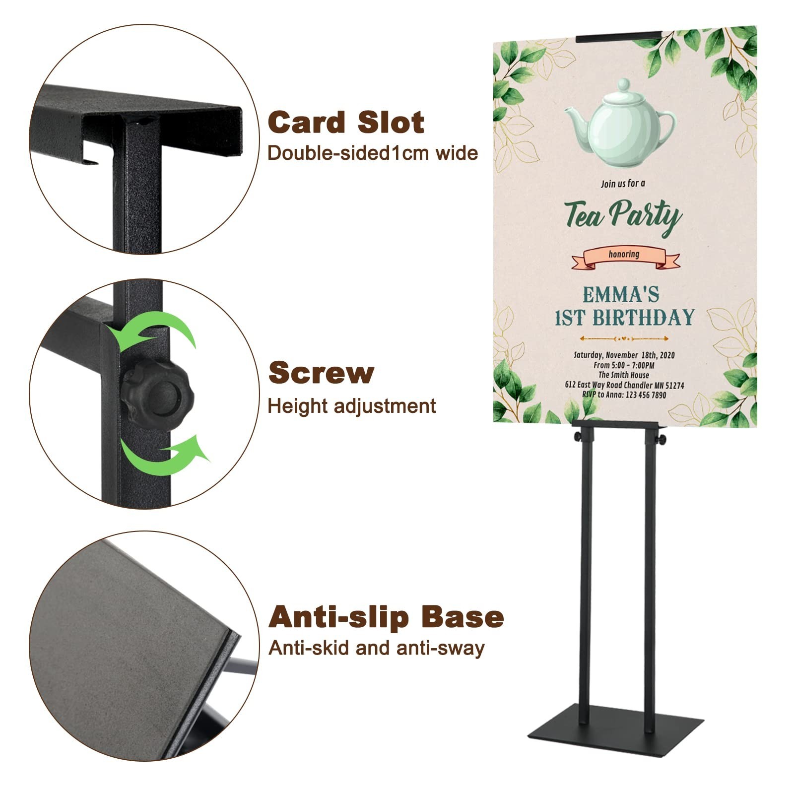 Black Pedestal Poster Sign Stand for Display, Adjustable Height Up to 80 Inch…
